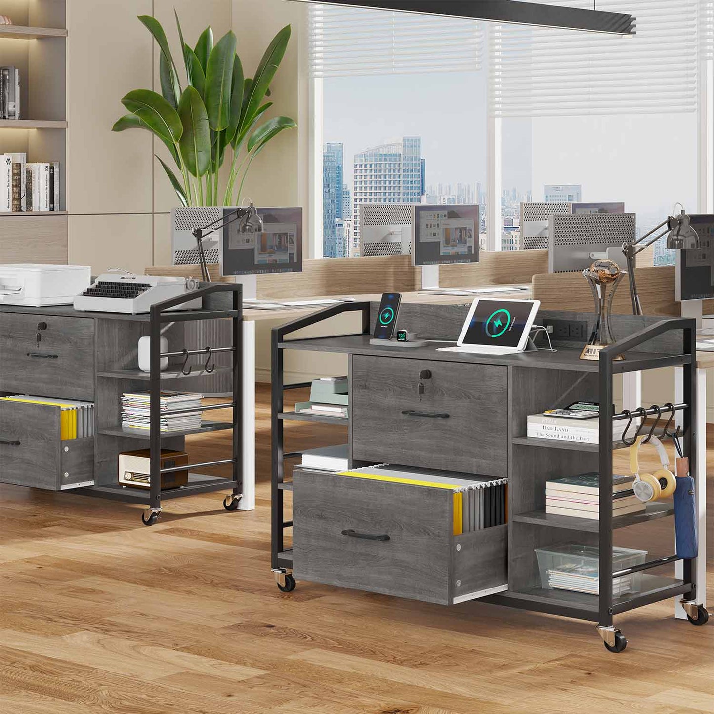 44 Inches File Cabinet with 2 Drawers Grey