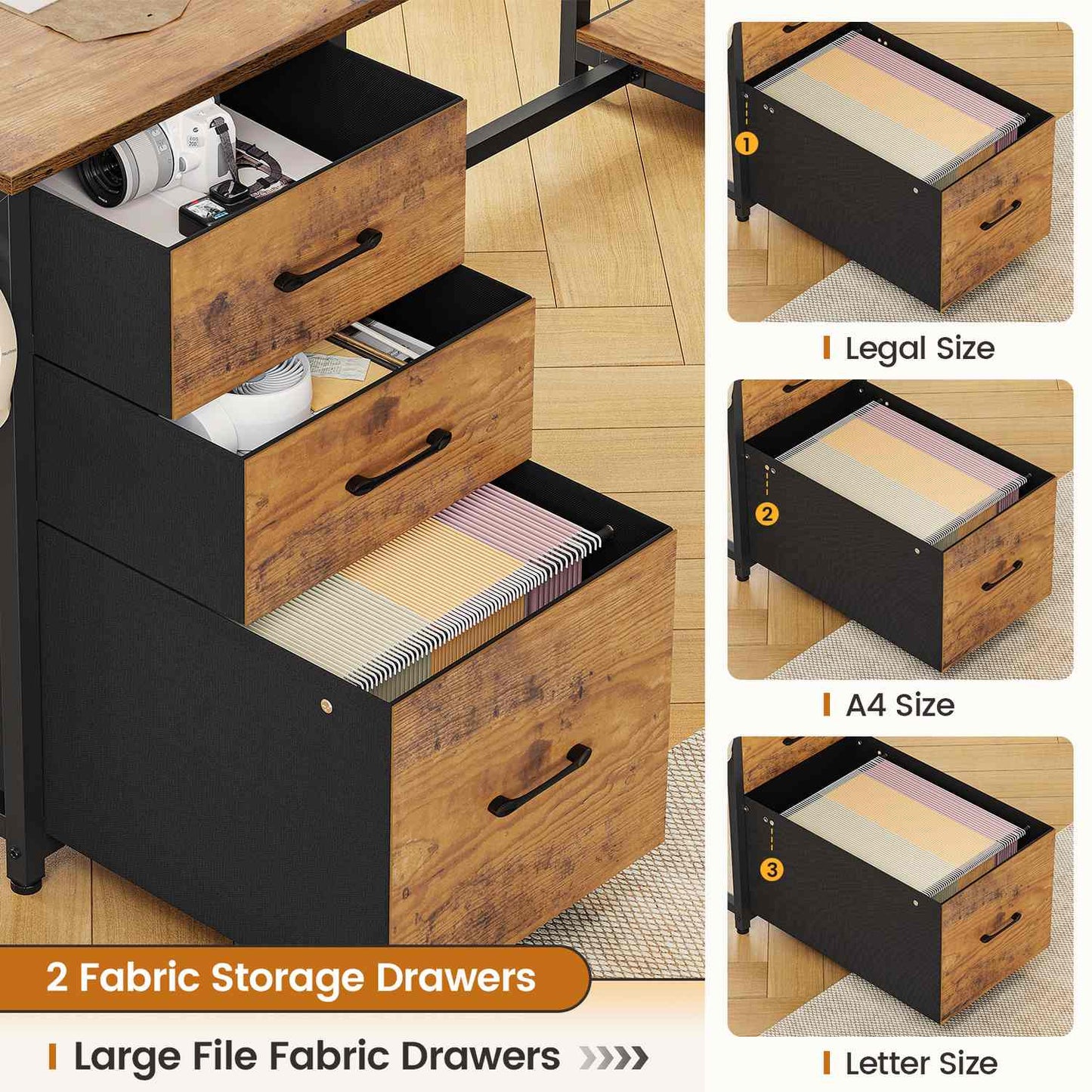 58 Inches L Shaped LED Gaming Desk Brown