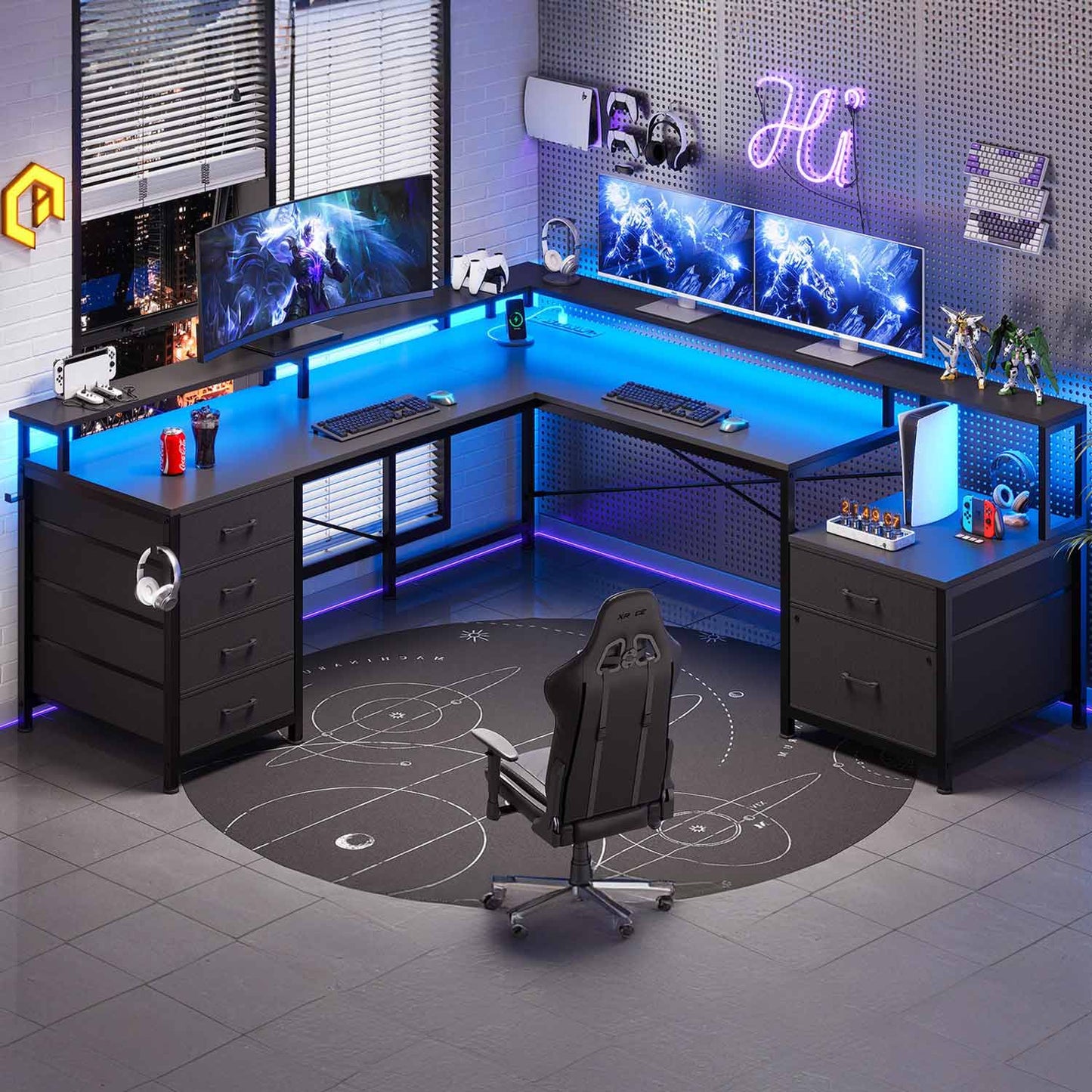 108 Inches LED 2 Person Gaming Desk Black