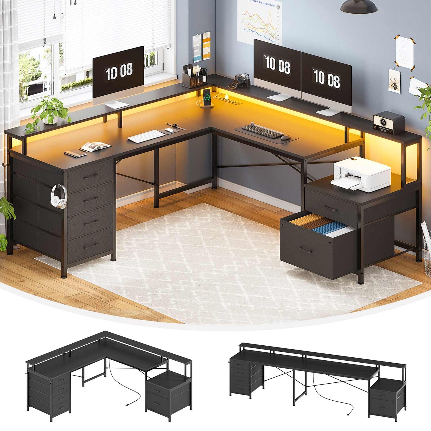 108 Inches LED 2 Person Gaming Desk Black
