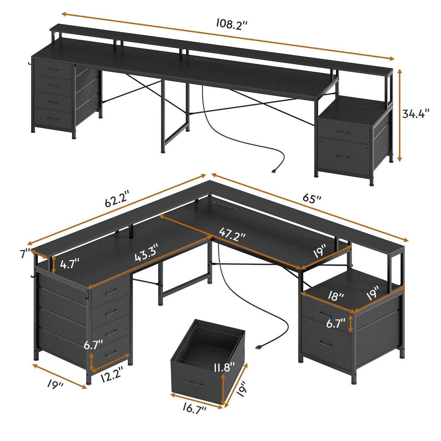 108 Inches LED 2 Person Gaming Desk Black