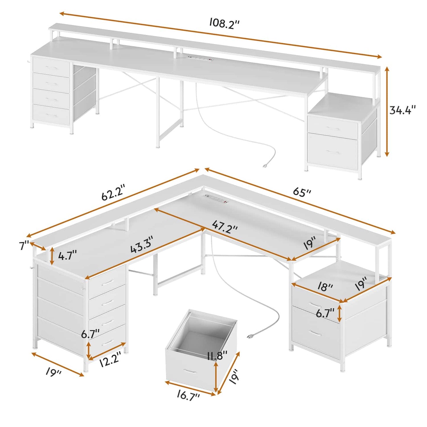 108 Inches LED 2 Person Gaming Desk White