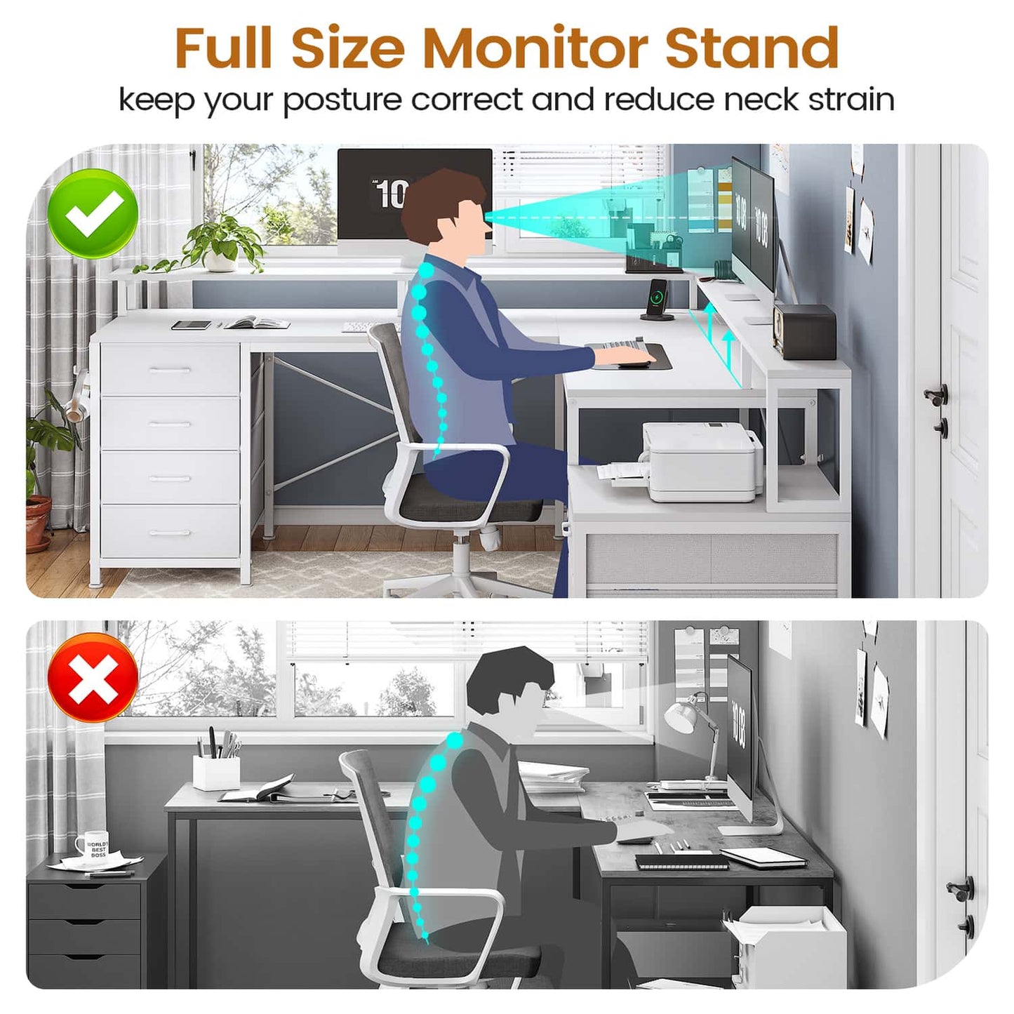 108 Inches LED 2 Person Gaming Desk White