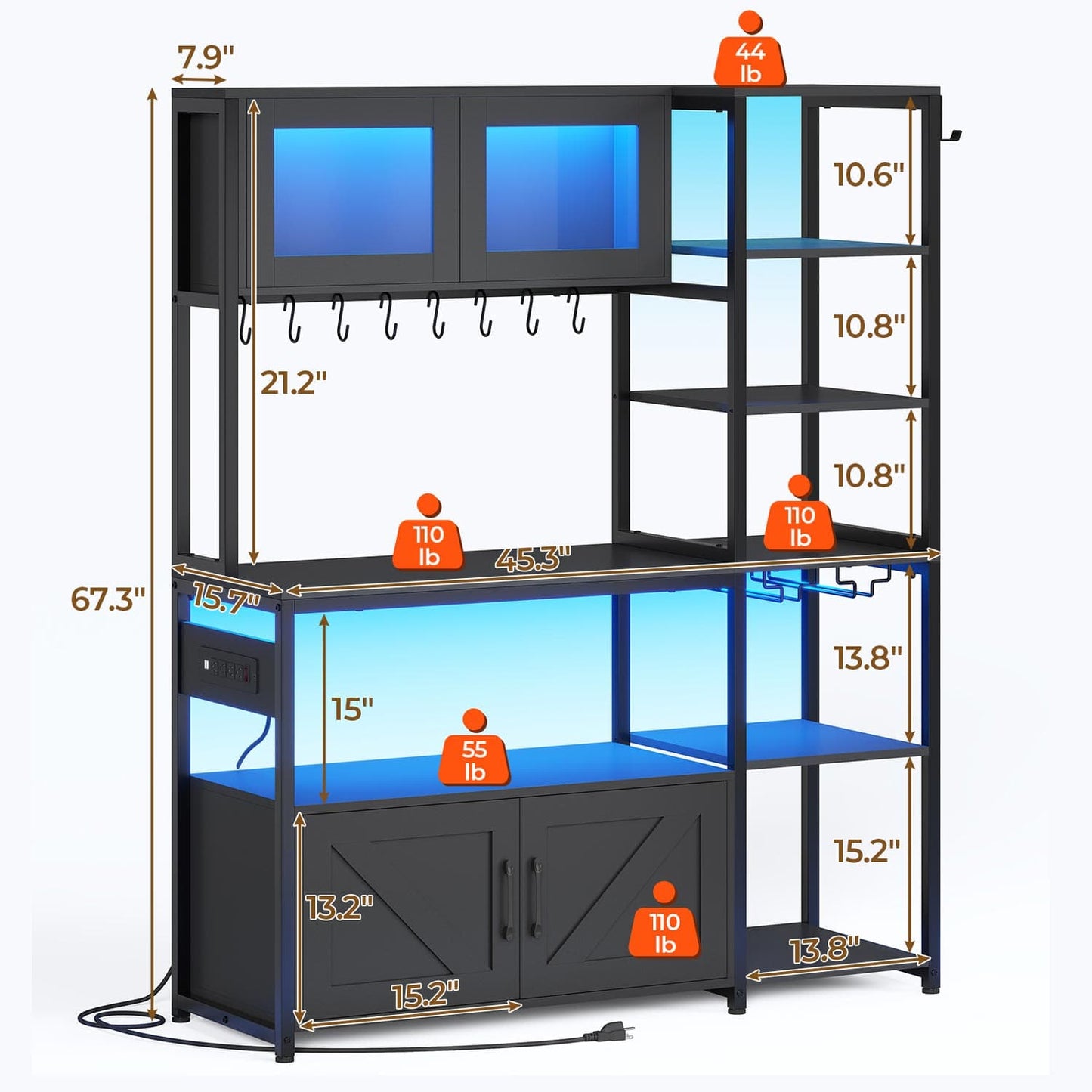 45.3 Inches Farmhouse Coffee Bar with Power Outlet Black