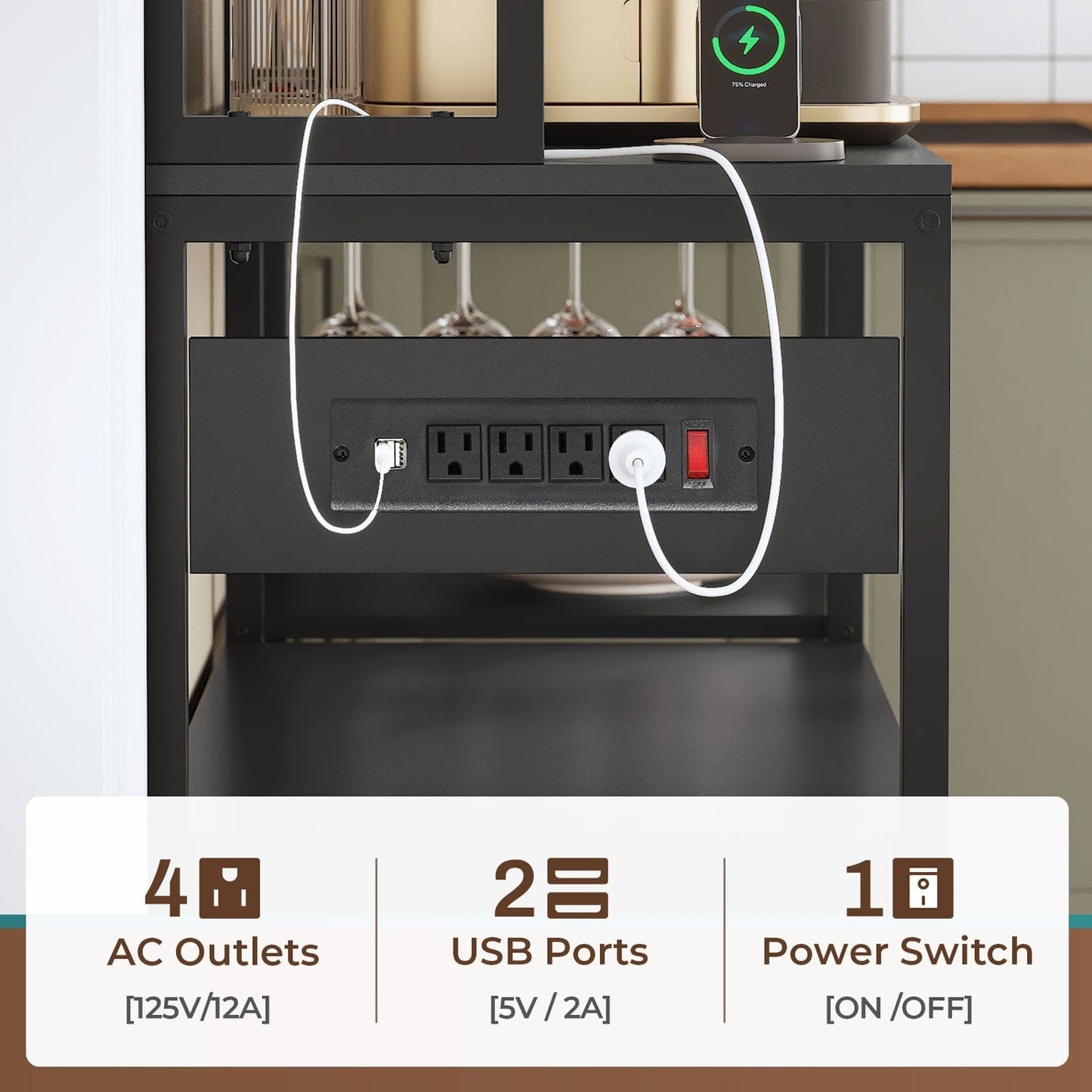 45.3 Inches Farmhouse Coffee Bar with Power Outlet Black