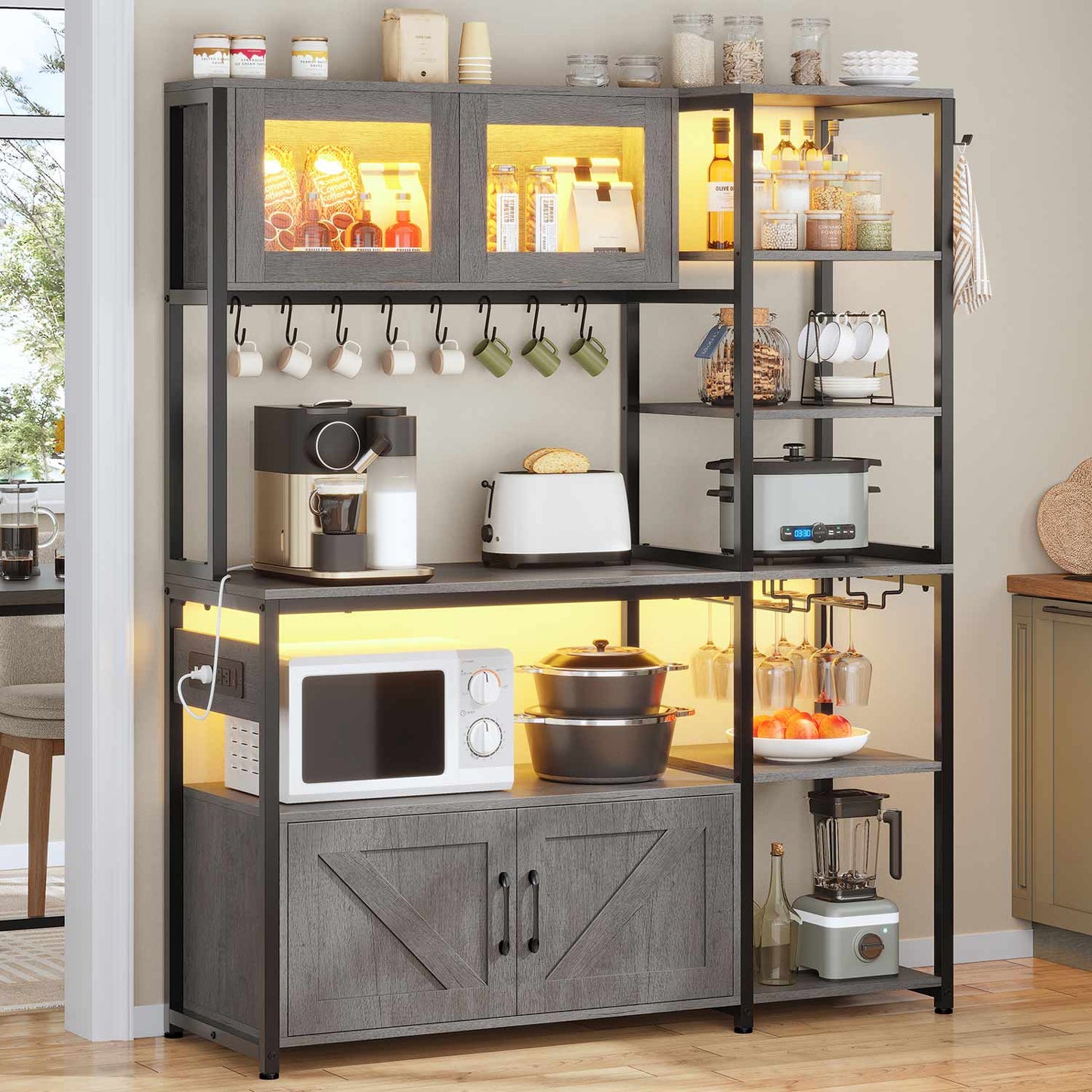 45.3 Inches Farmhouse Coffee Bar with Power Outlet Grey