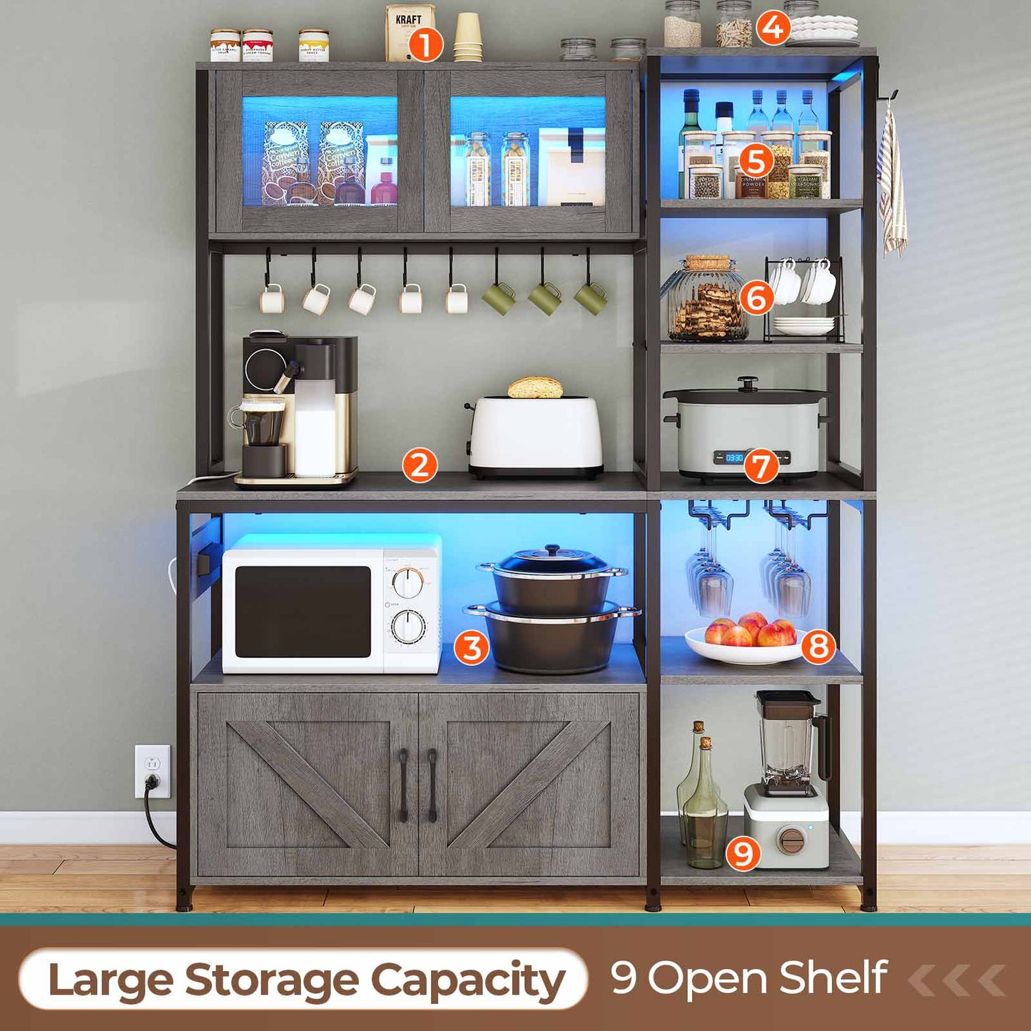 45.3 Inches Farmhouse Coffee Bar with Power Outlet Grey