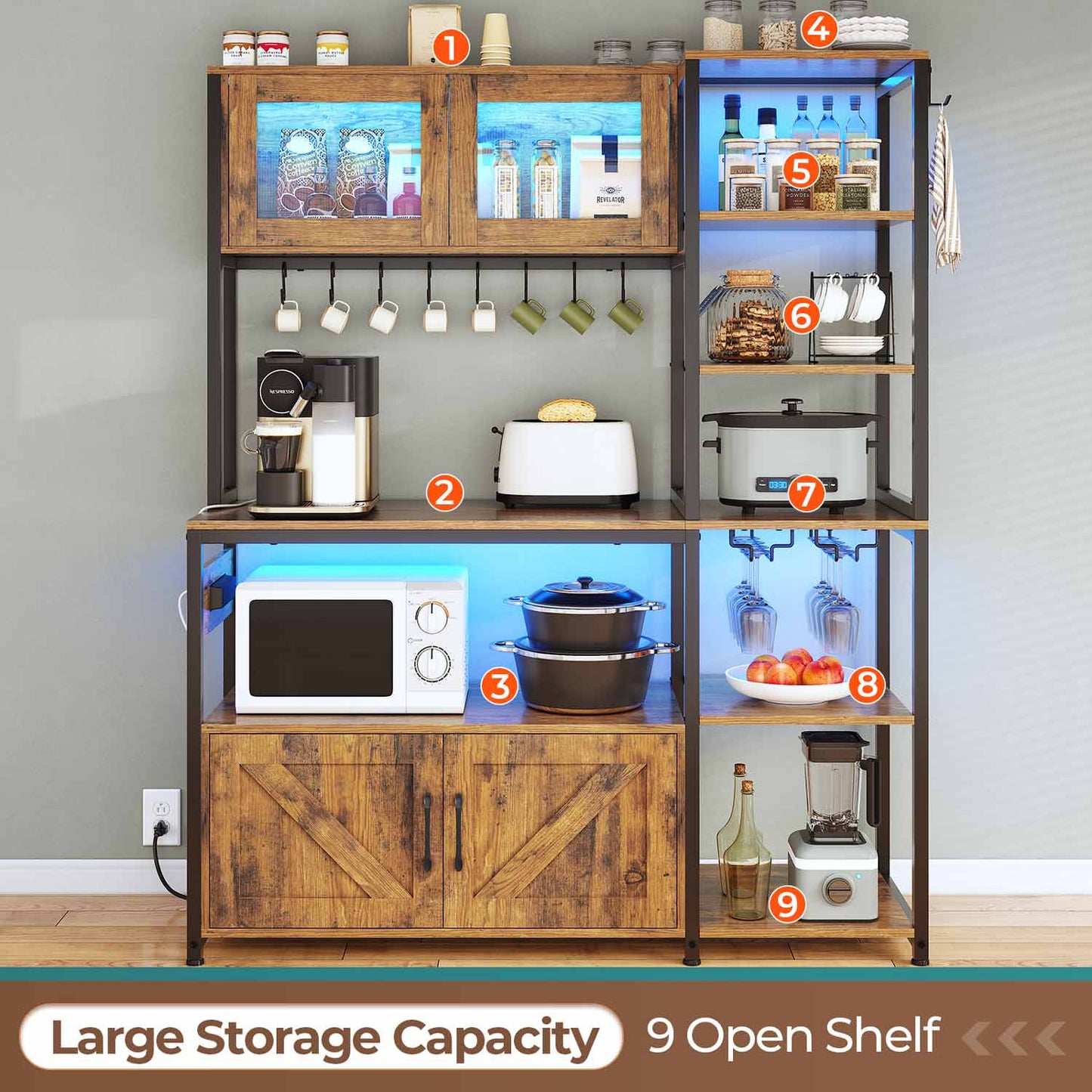 45.3 Inches Farmhouse Coffee Bar with Power Outlet Brown