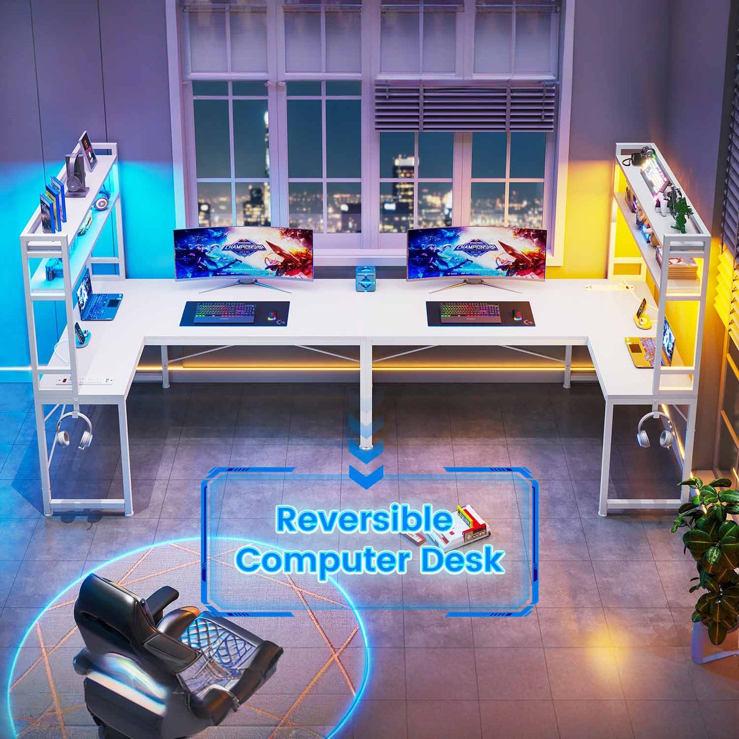 45.3 Inches LED Reversible Gaming Desk White