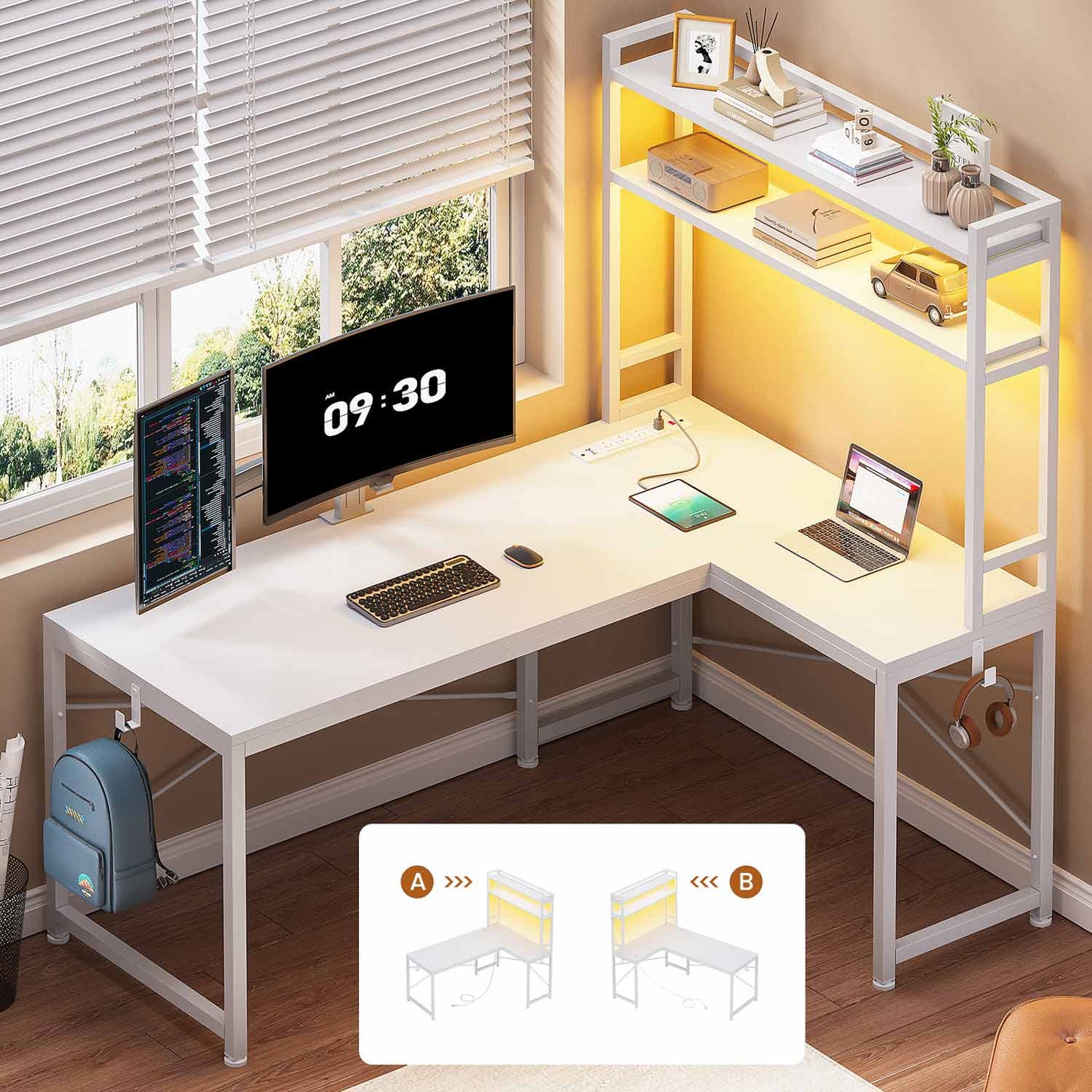 45.3 Inches LED Reversible Gaming Desk White