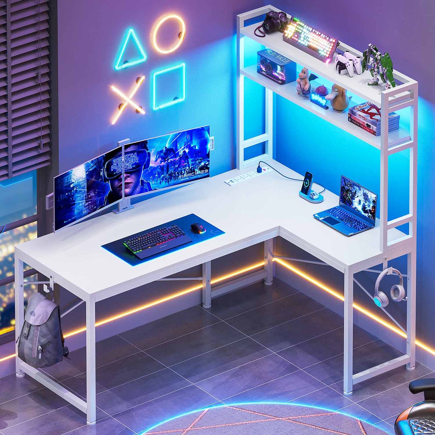 45.3 Inches LED Reversible Gaming Desk White