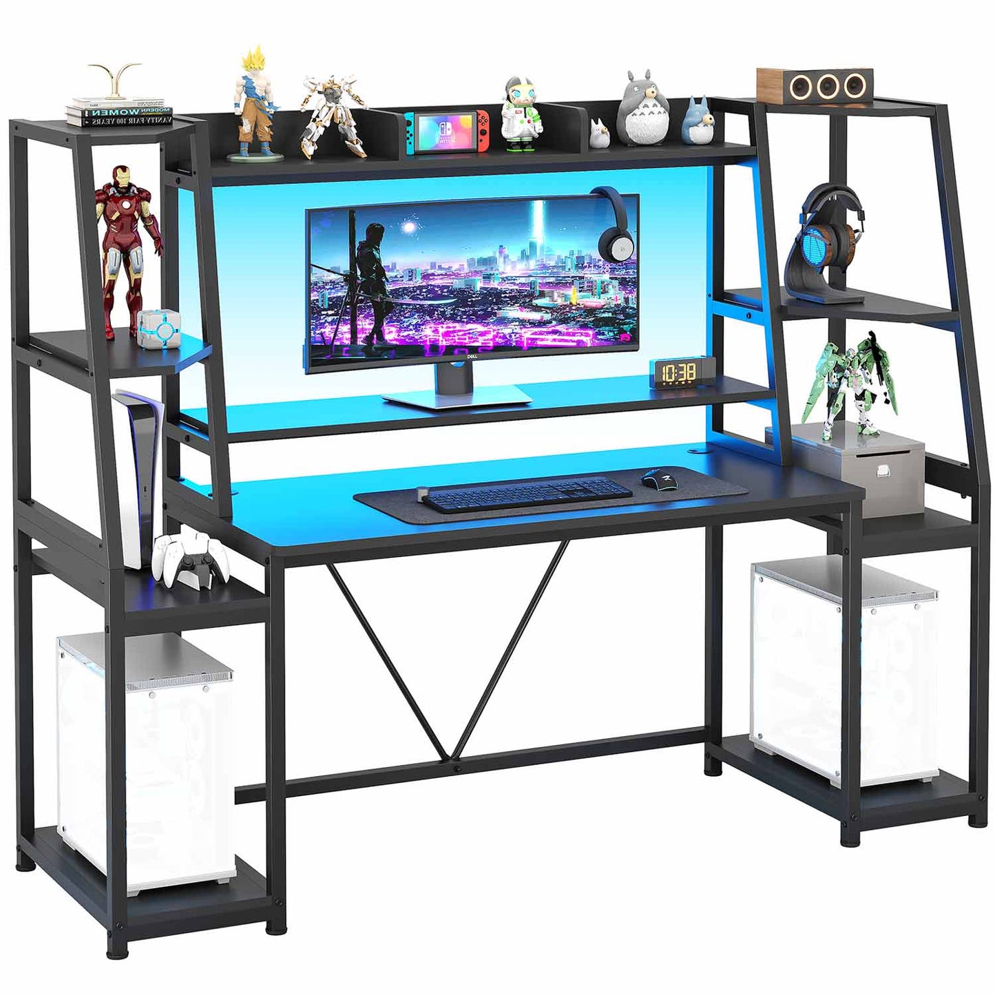 65.7 Inches LED Gaming Desk Black