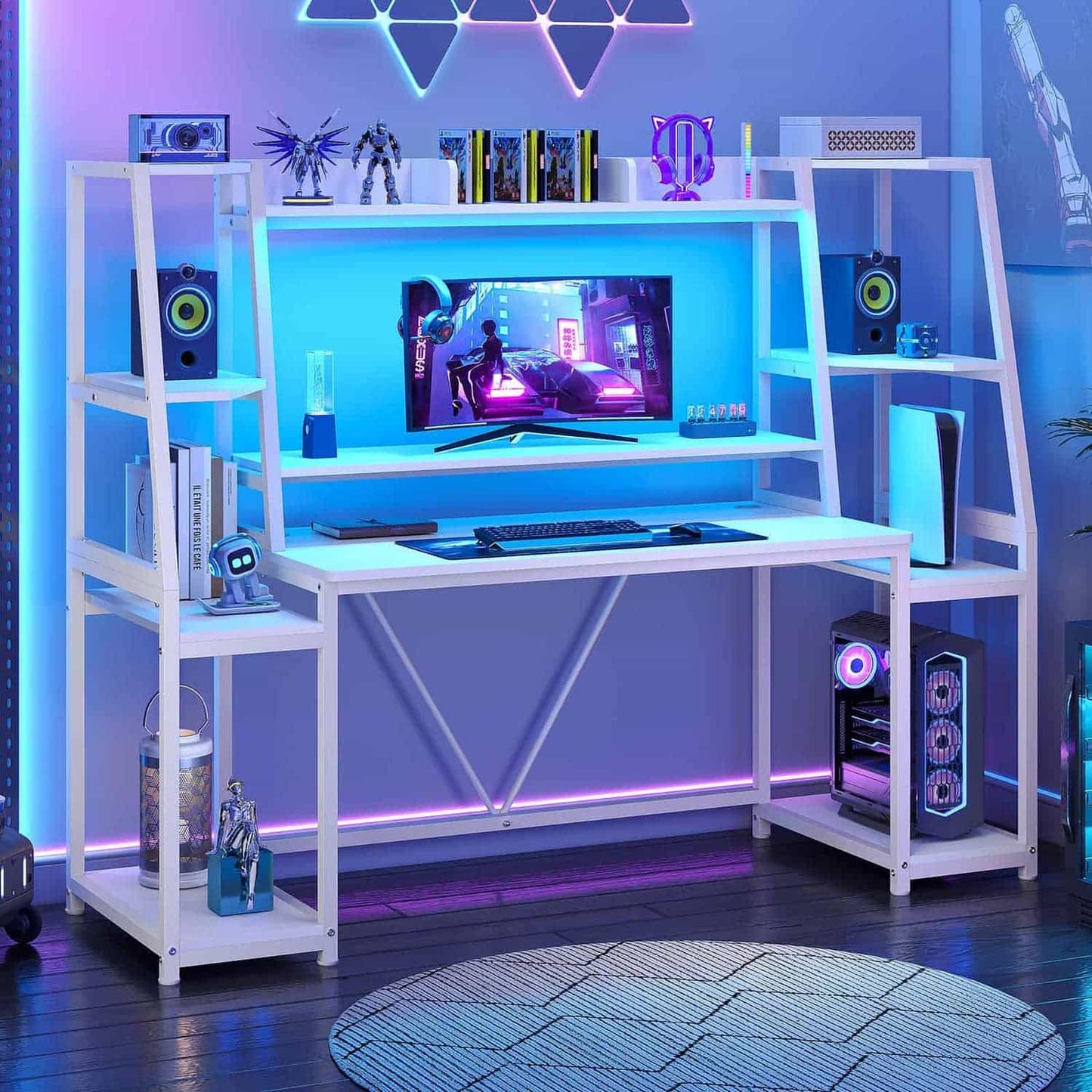 65.7 Inches LED Gaming Desk White