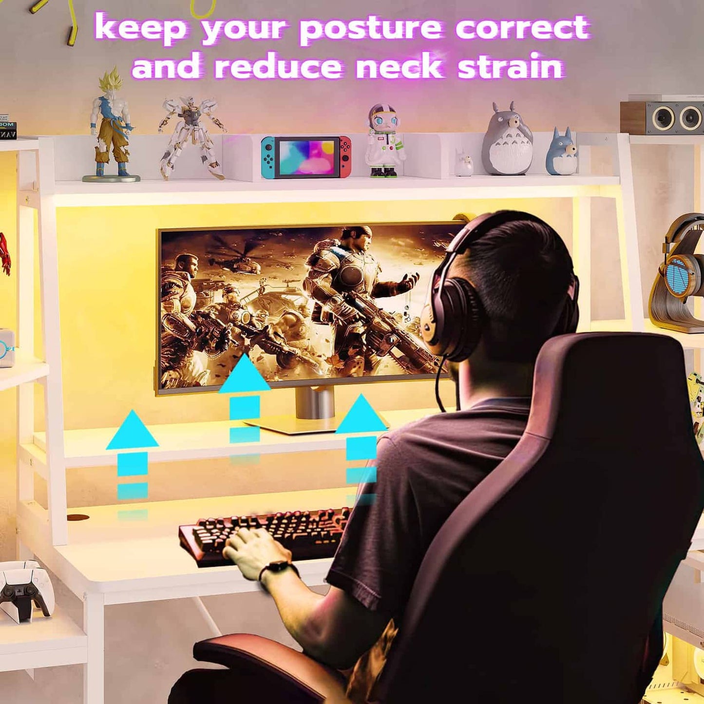 65.7 Inches LED Gaming Desk White