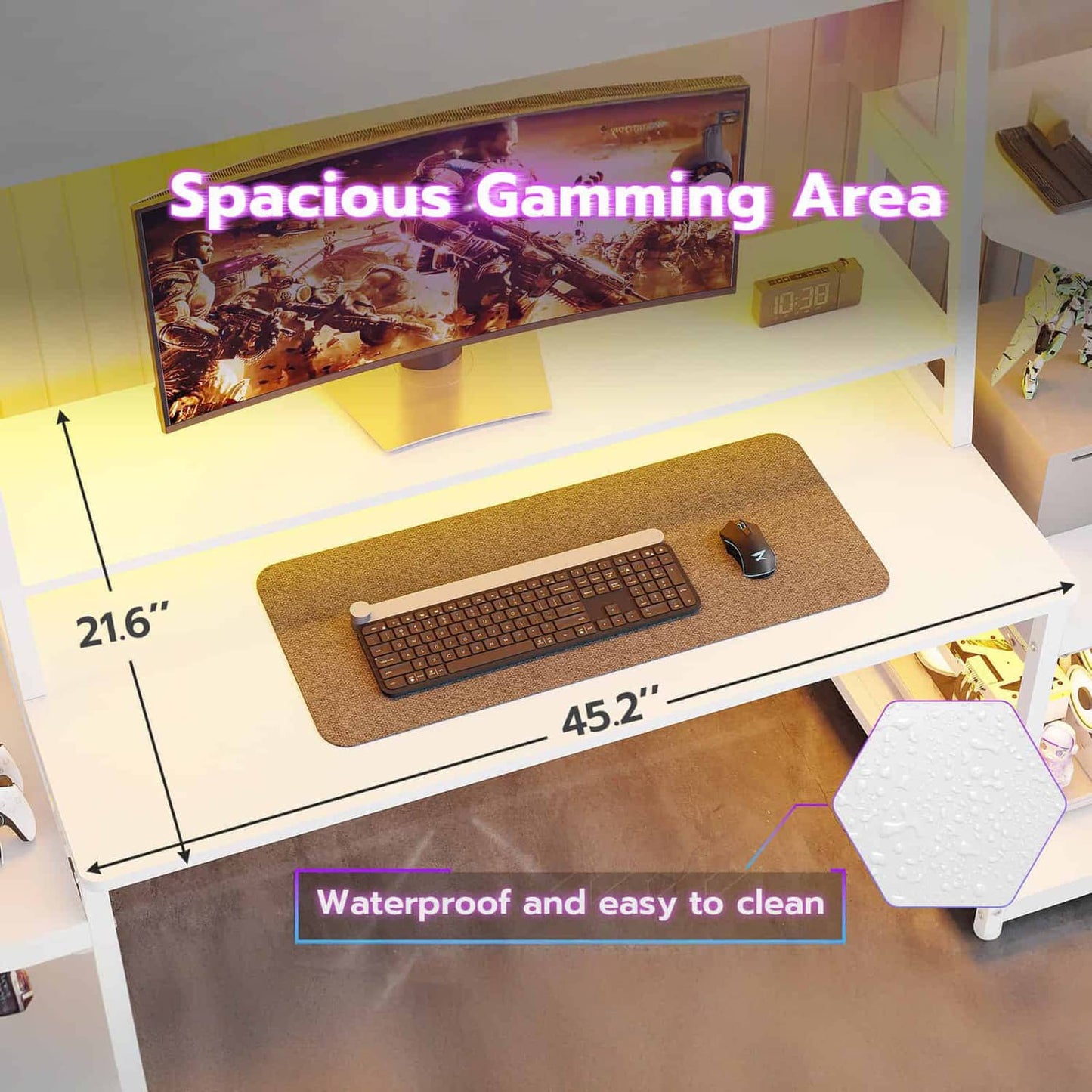 65.7 Inches LED Gaming Desk White