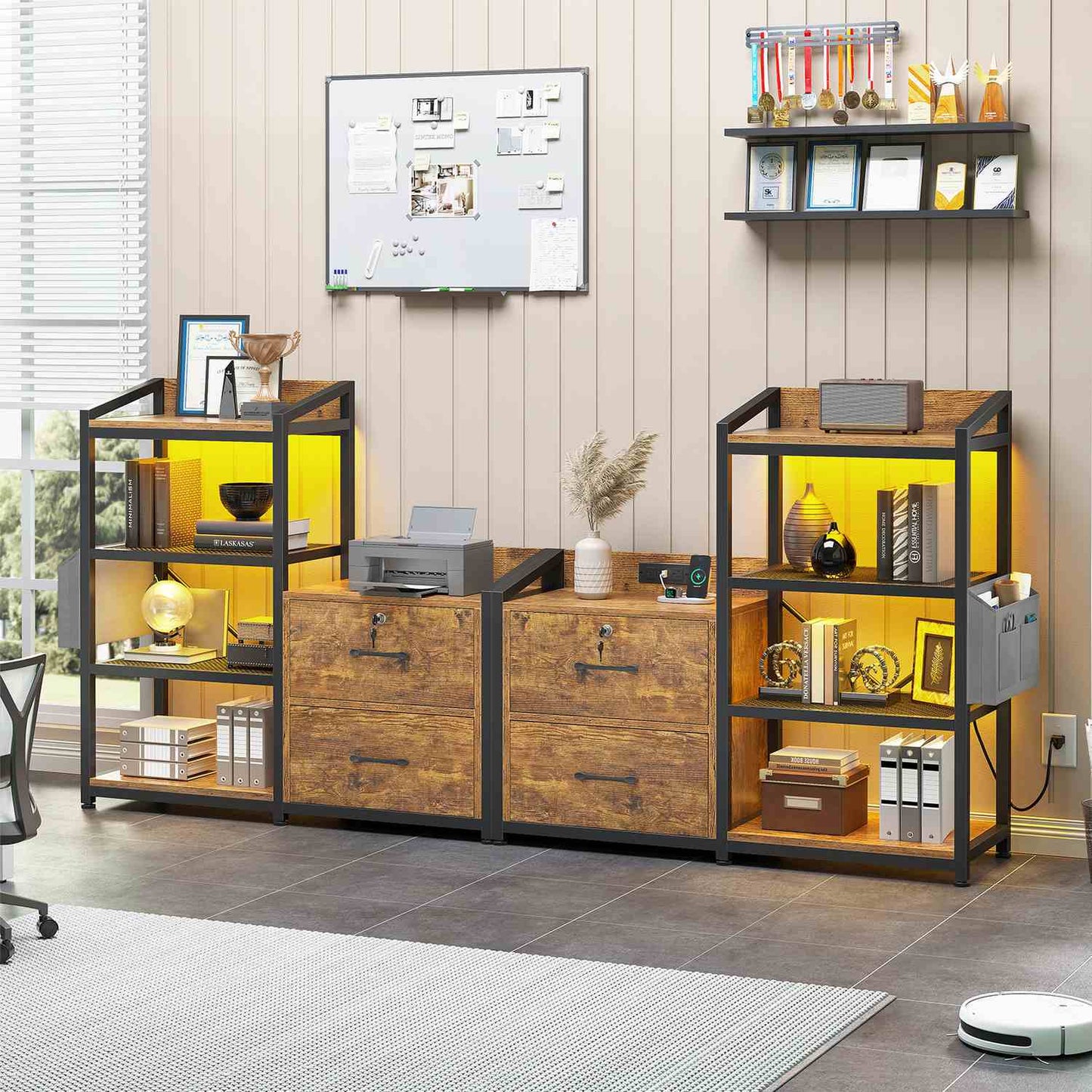 35.4 inches LED File Cabinet Brown