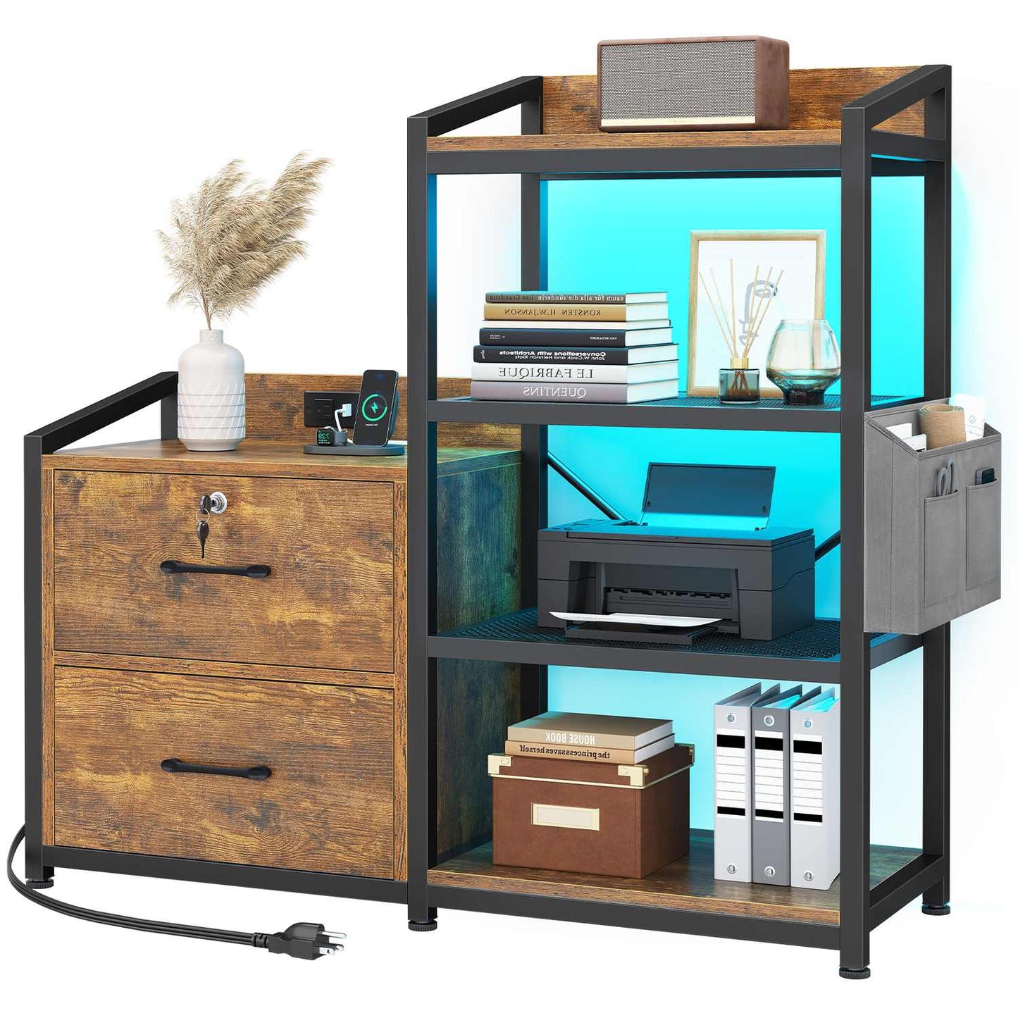 35.4 inches LED File Cabinet Brown