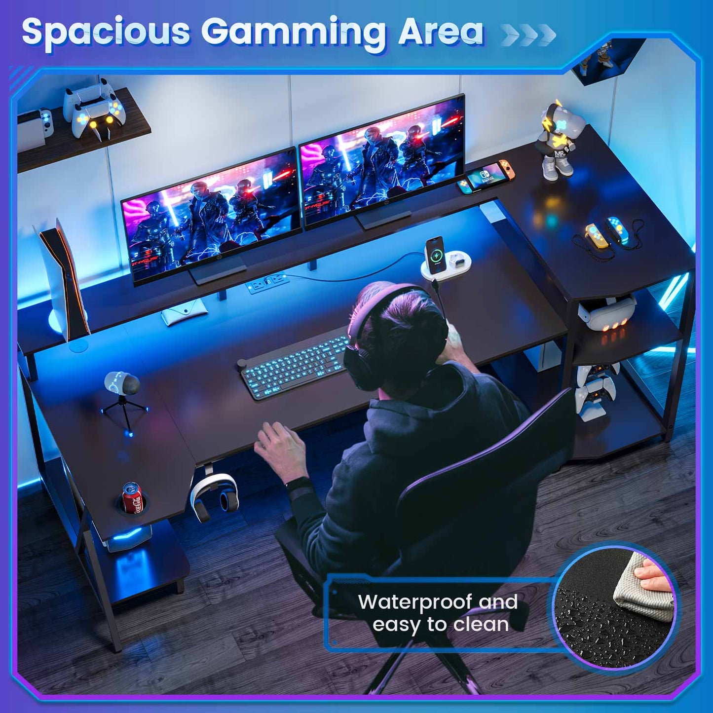 55 Inches PC Gaming Desk with Storage Shelves Black