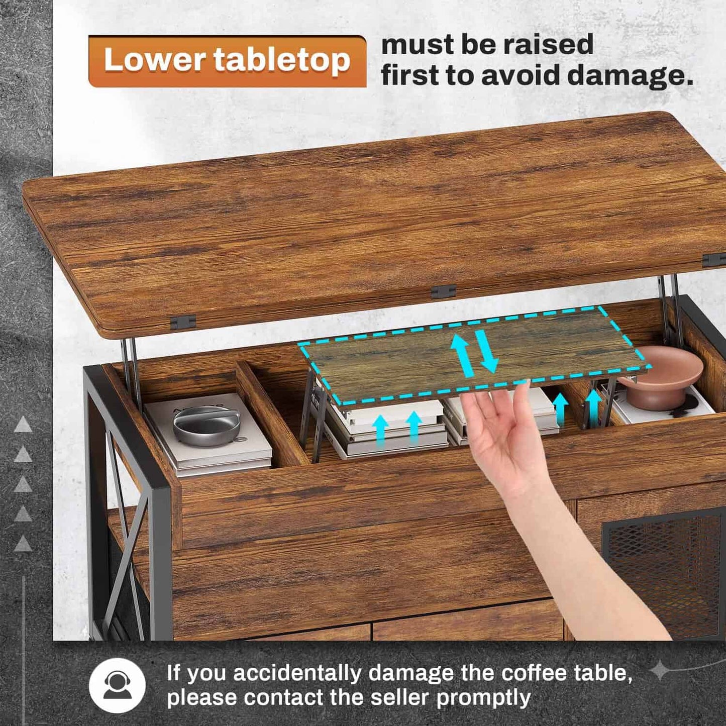 40in Lift Top Coffee Table Brown