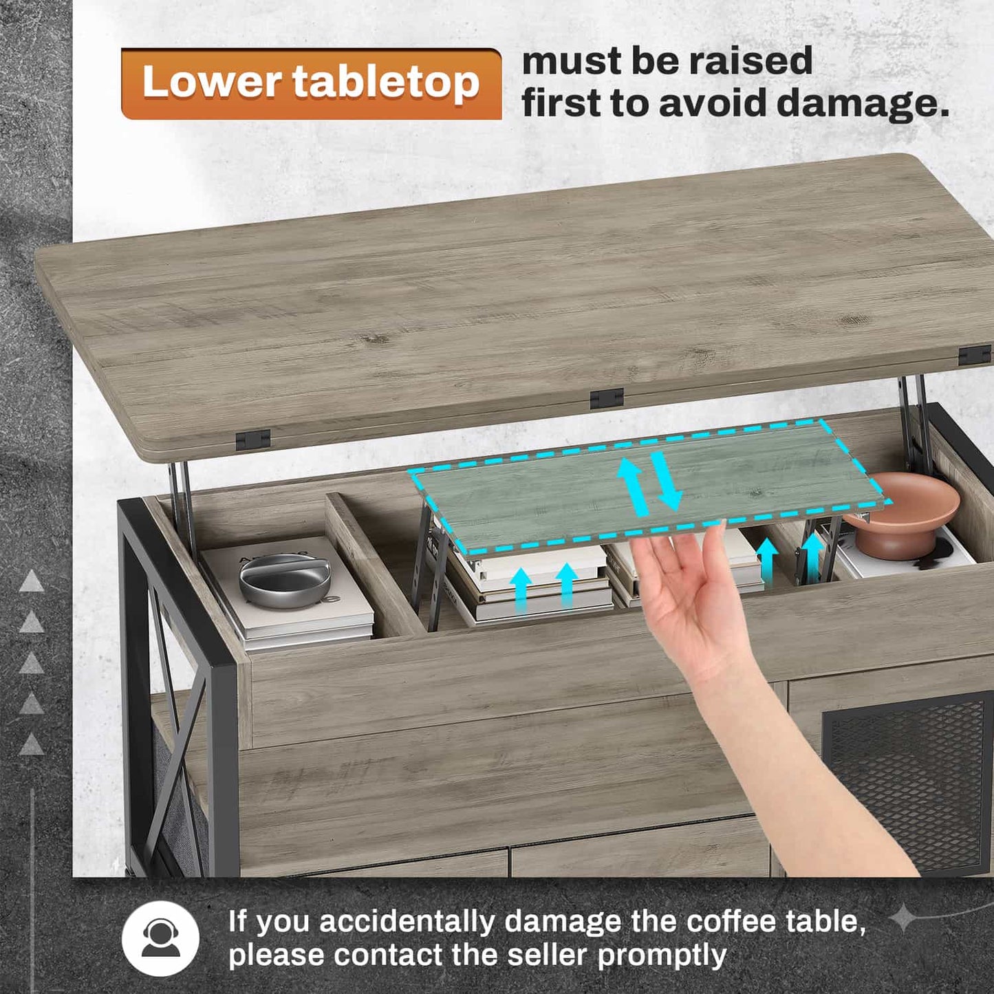 40in Lift Top Coffee Table Grey