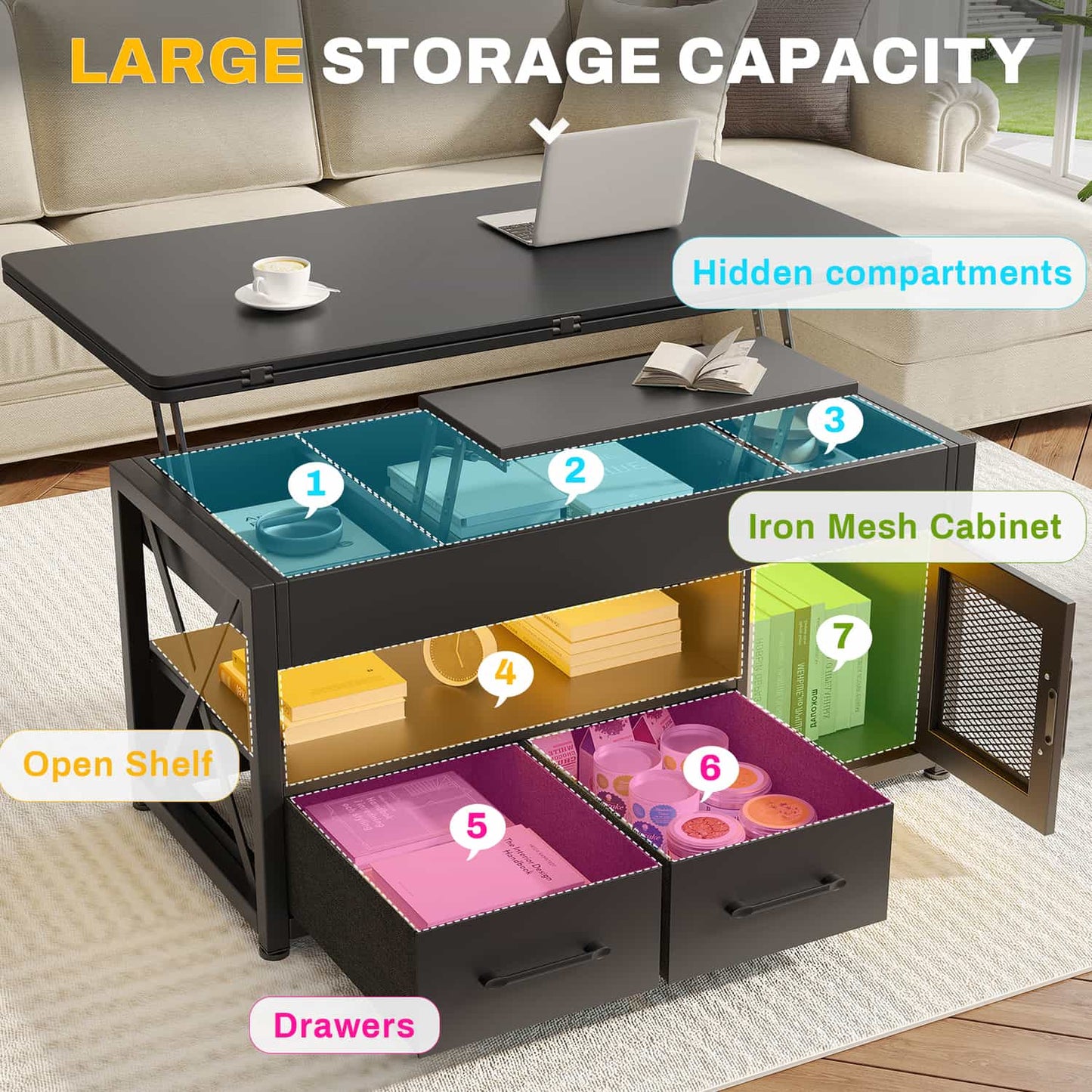 40in Lift Top Coffee Table Black