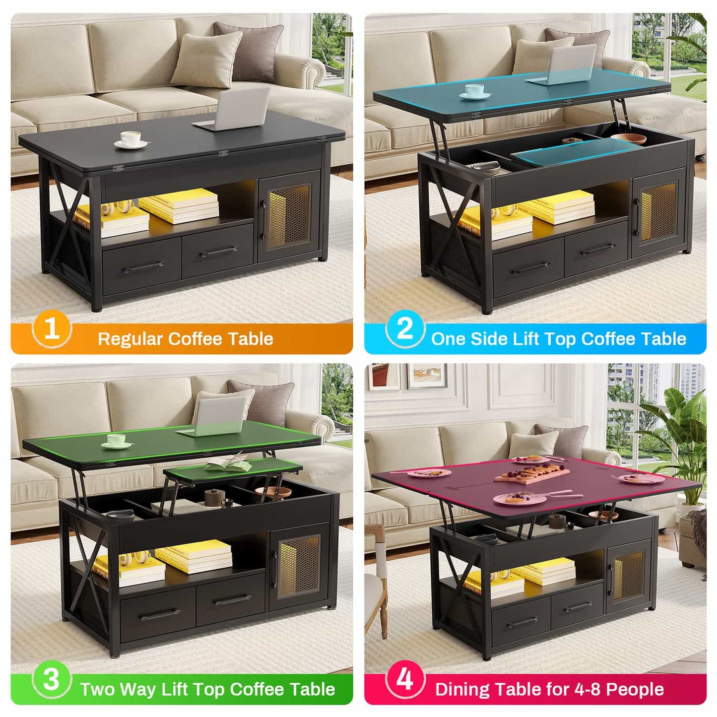 40in Lift Top Coffee Table Black