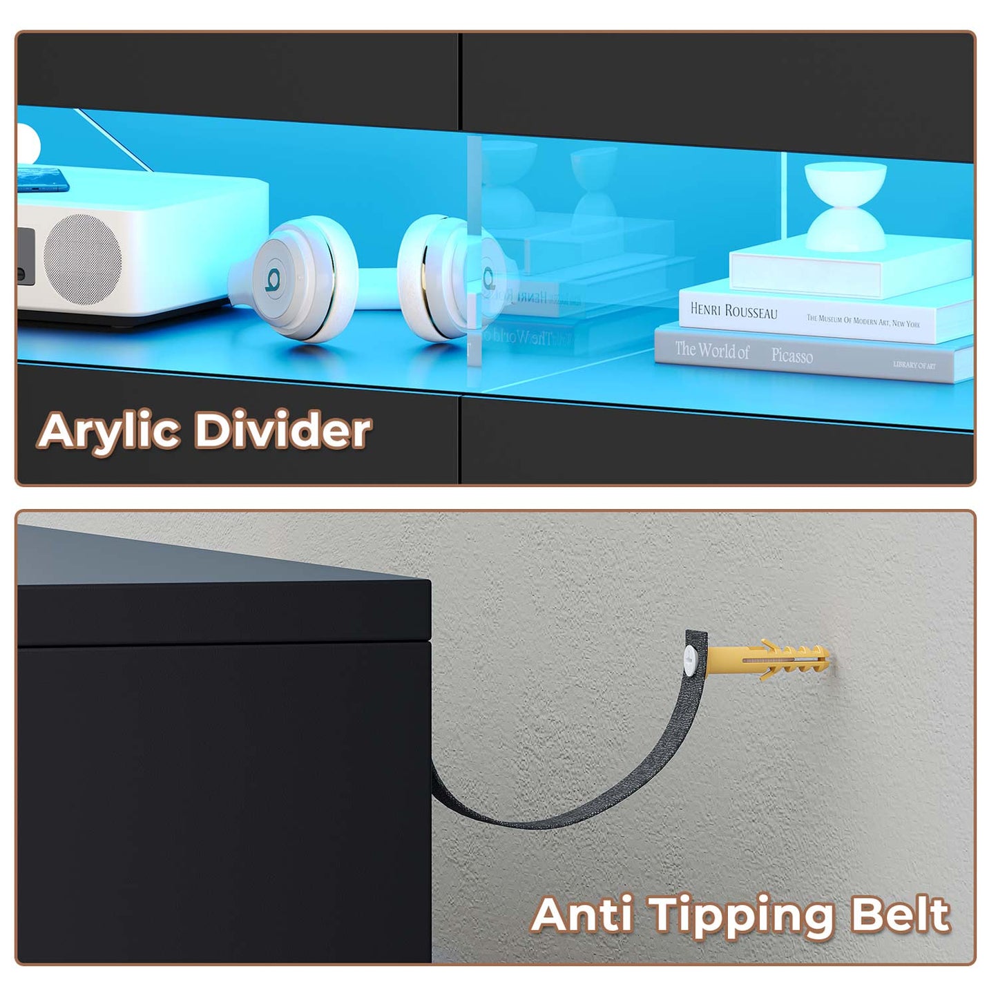 LED 6 Drawers Dresser with Charging Station Black
