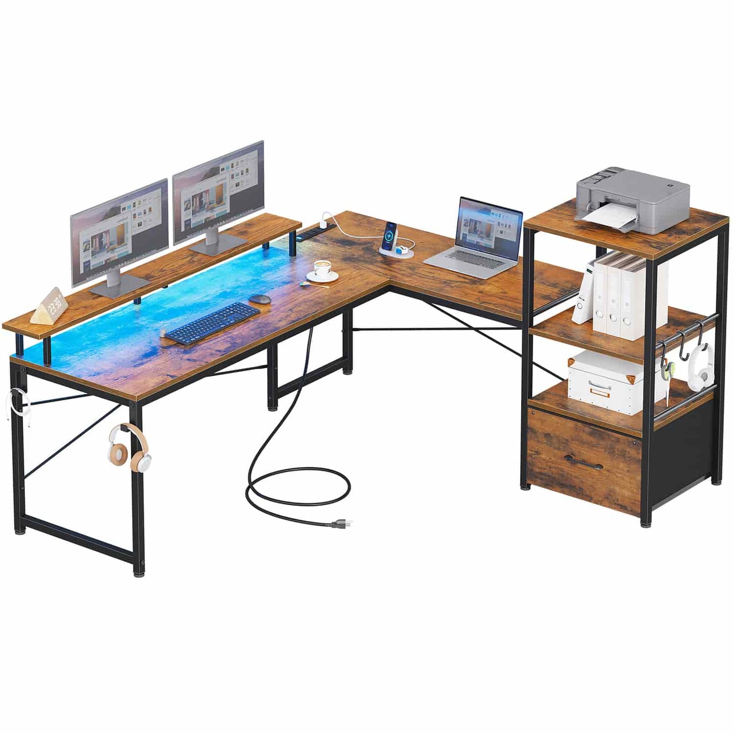 51 Inches Reversible LED Gaming Desk Brown