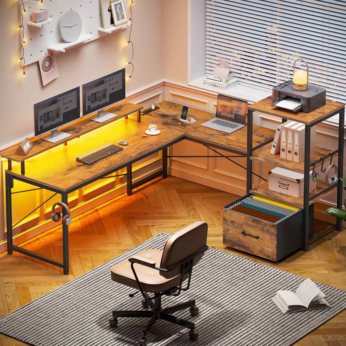51 Inches Reversible LED Gaming Desk Brown