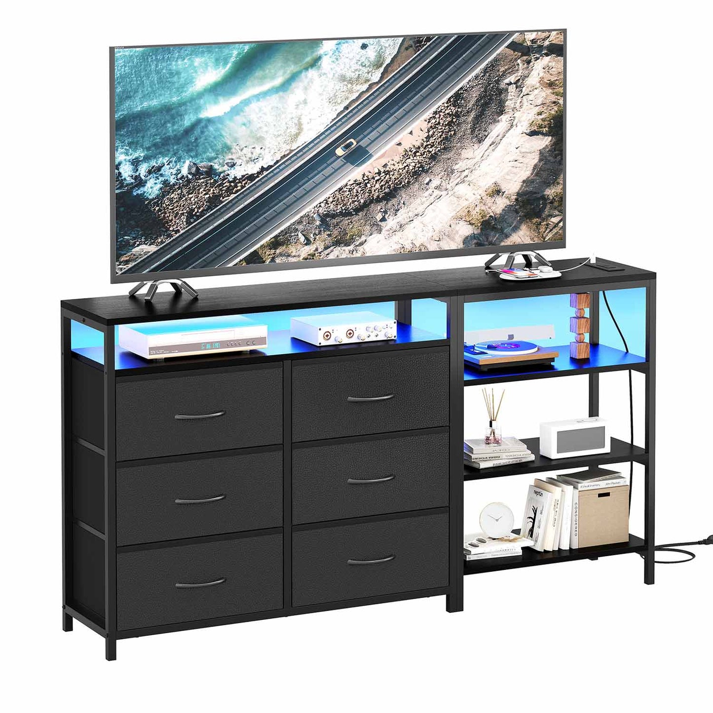 Corner L Shaped LED TV Stand Convertible Dresser Black
