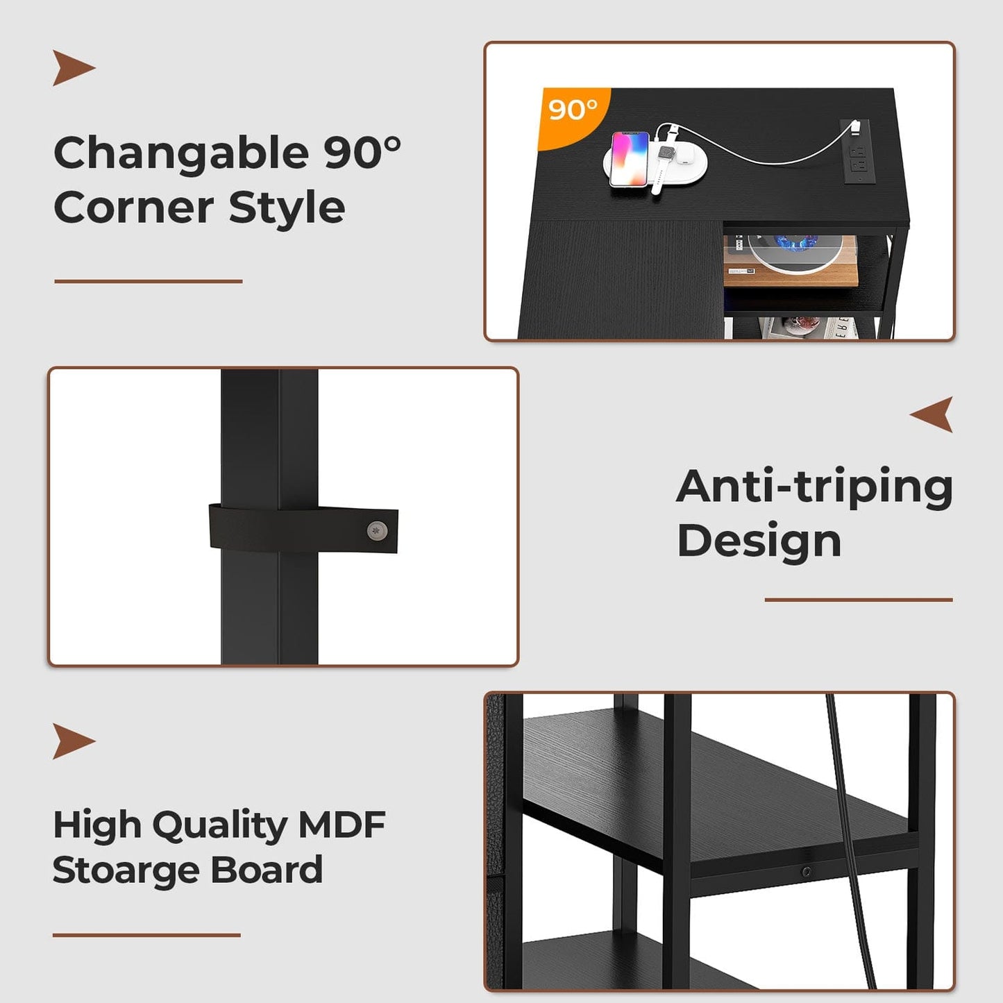 Corner L Shaped LED TV Stand Convertible Dresser Black