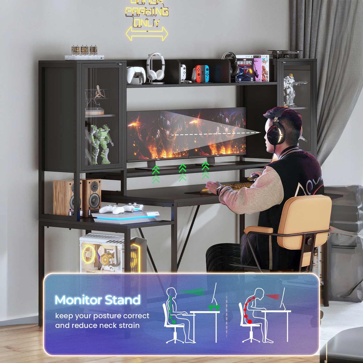 74.8 Inches Ergonomic Gaming Desk Black