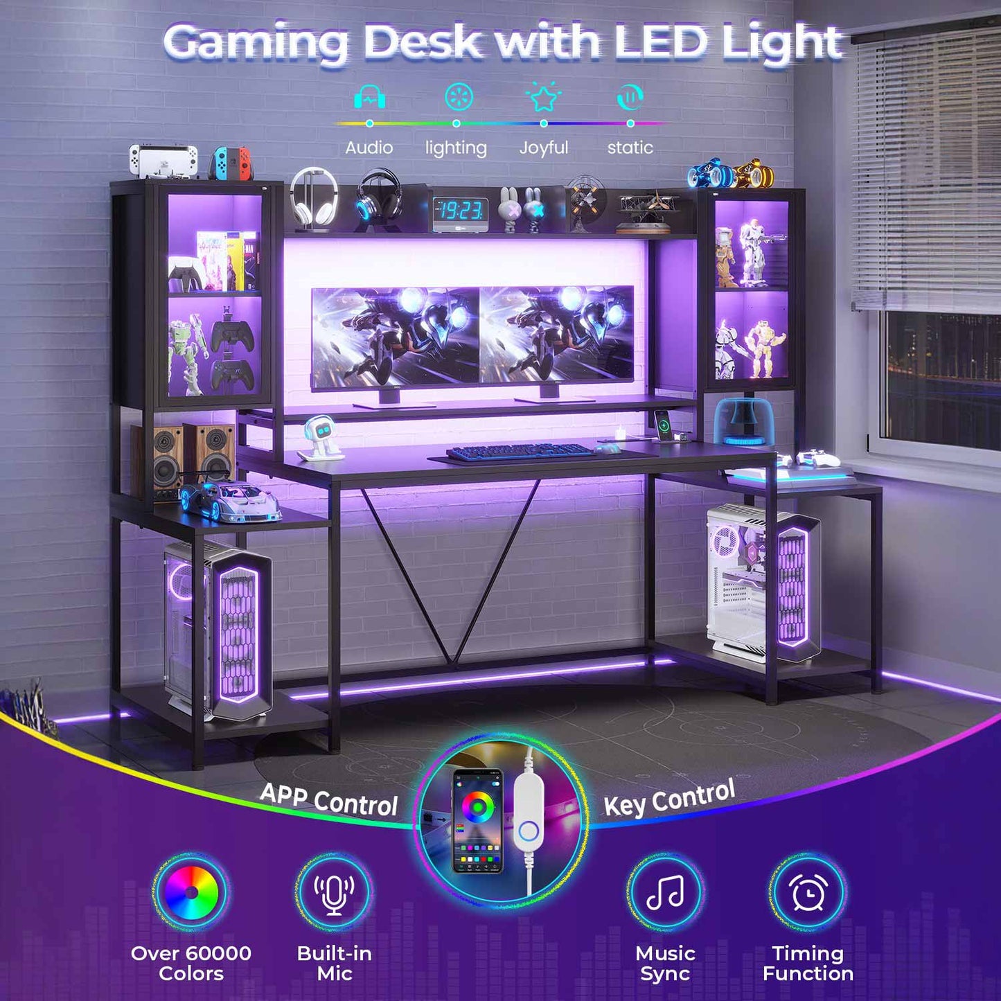 74.8 Inches Ergonomic Gaming Desk Black