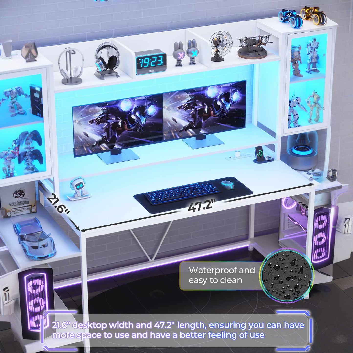 74.8 Inches Ergonomic Gaming Desk White