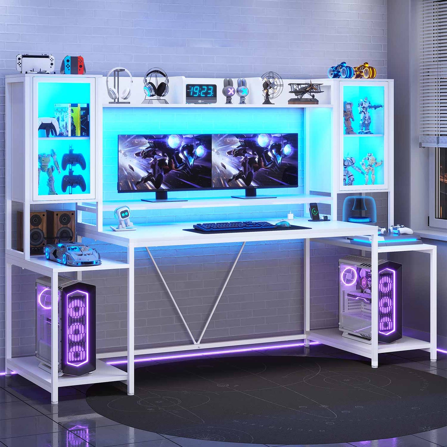 74.8 Inches Ergonomic Gaming Desk White