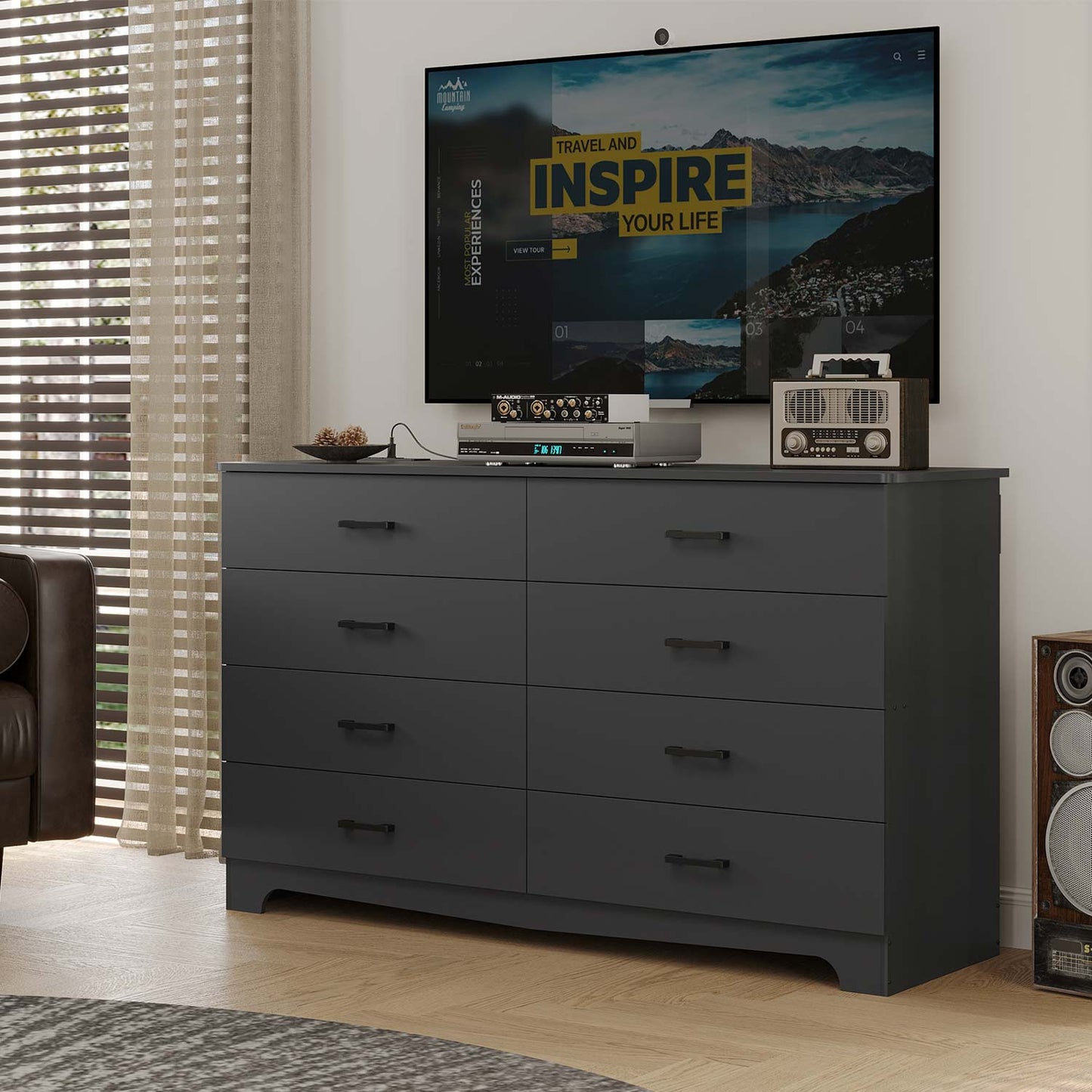 55.1 Inches 8 Drawers Dresser Black
