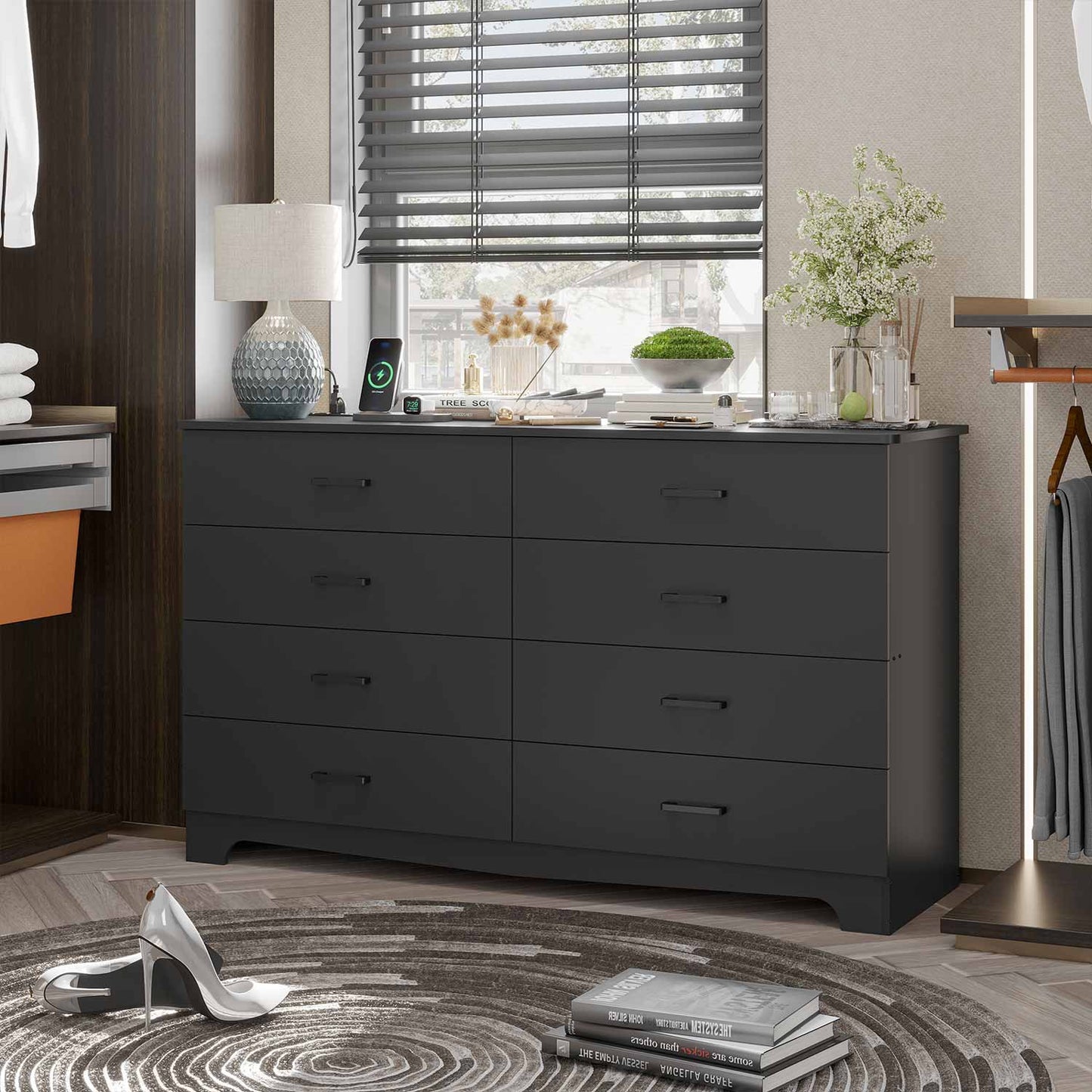 55.1 Inches 8 Drawers Dresser Black