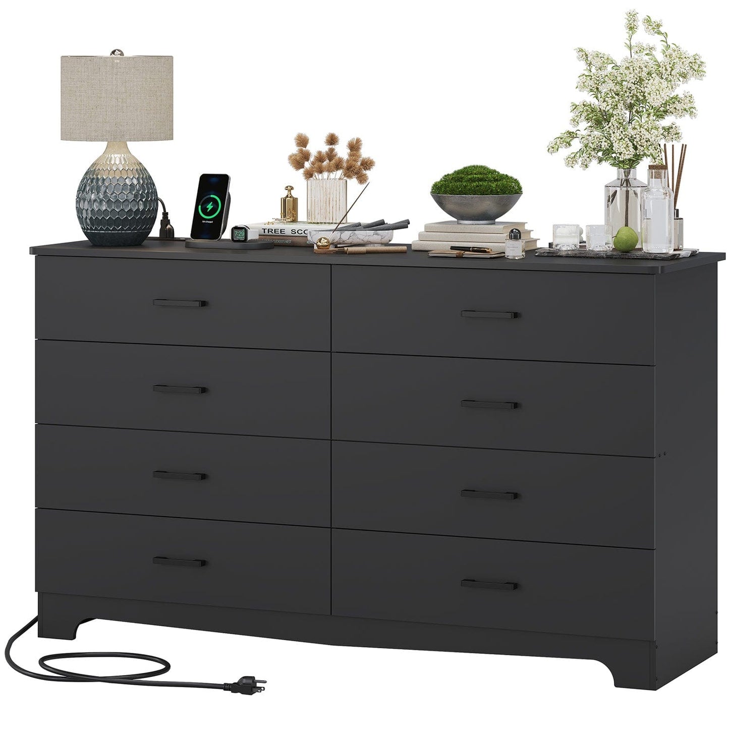 55.1 Inches 8 Drawers Dresser Black