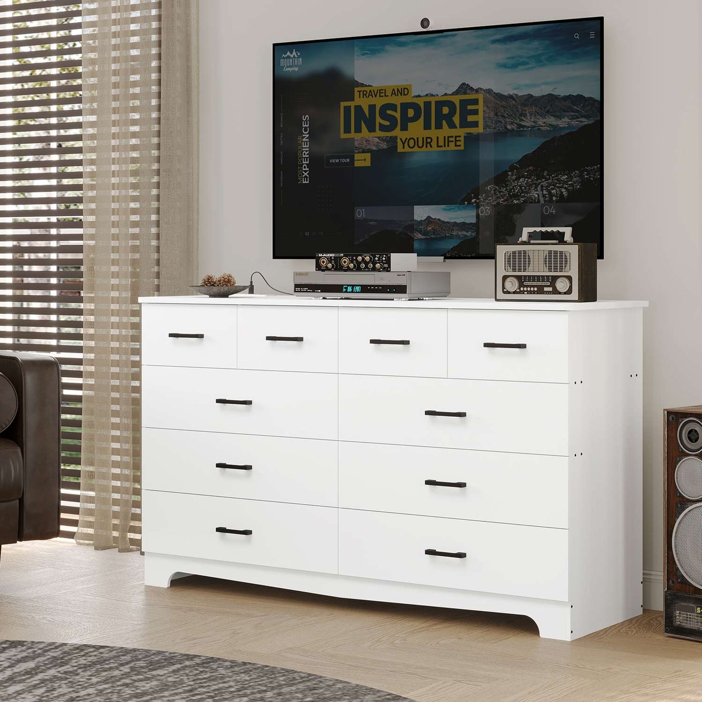 55.1 Inches Dresser with 10 Storage Drawers White