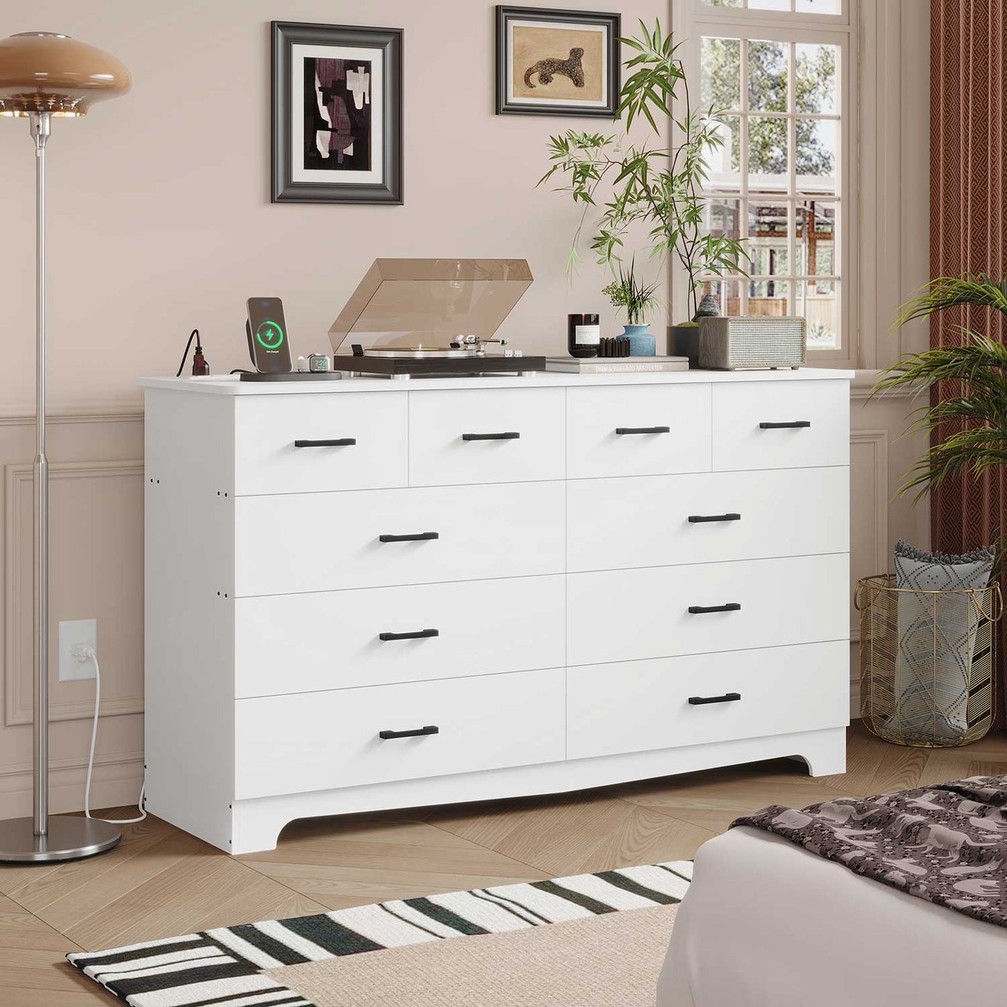 55.1 Inches Dresser with 10 Storage Drawers White