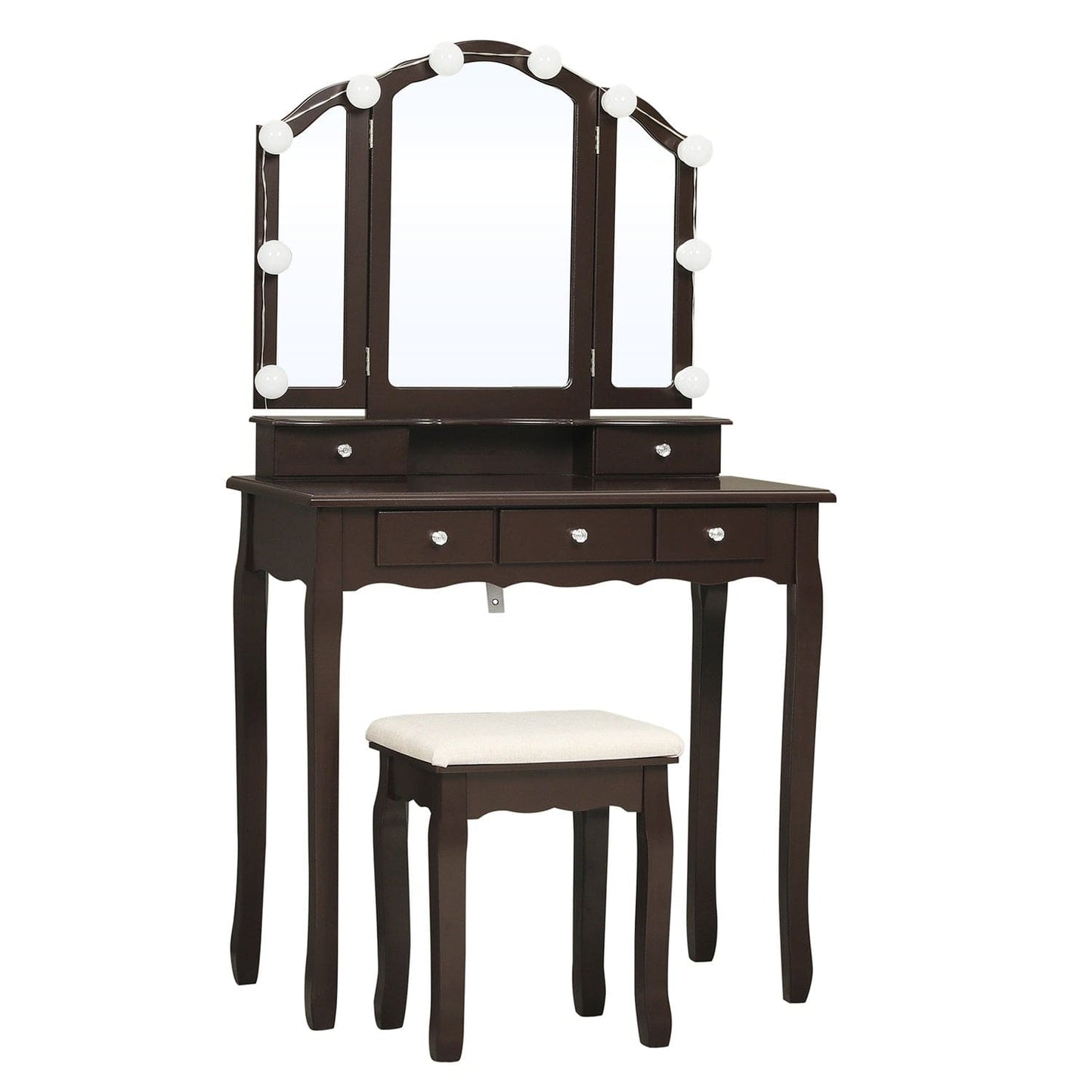 Makeup Vanity Set with LED Mirror Cushioned Stool Brown