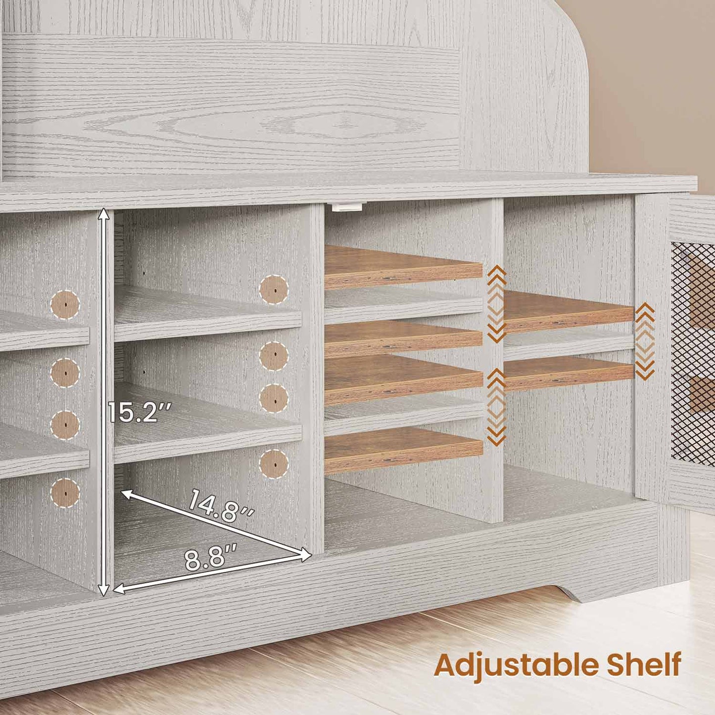 59.1 Inches 5-in-1 Hall Tree with 16 Shoe Cubbies Embossed White