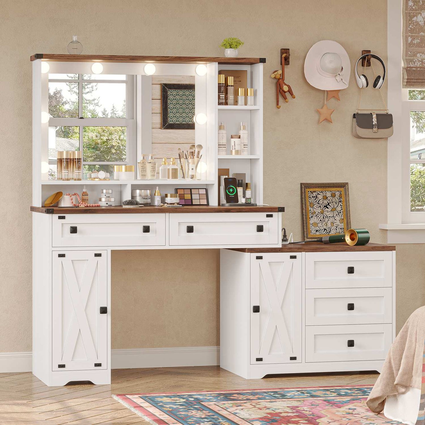 56.5 Inches Makeup Vanity with Lighted Mirror White