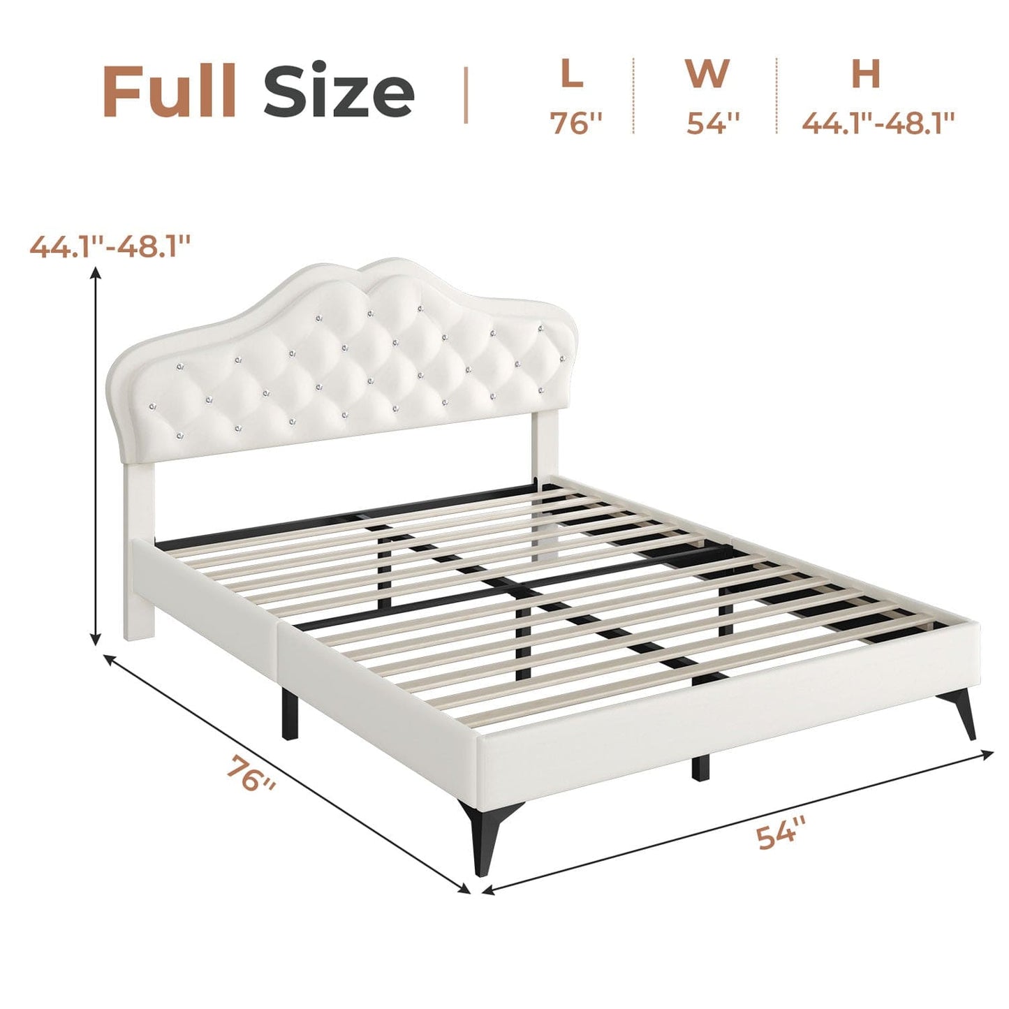 Velvet Princess LED Bed Frame with Adjustable Headboard White