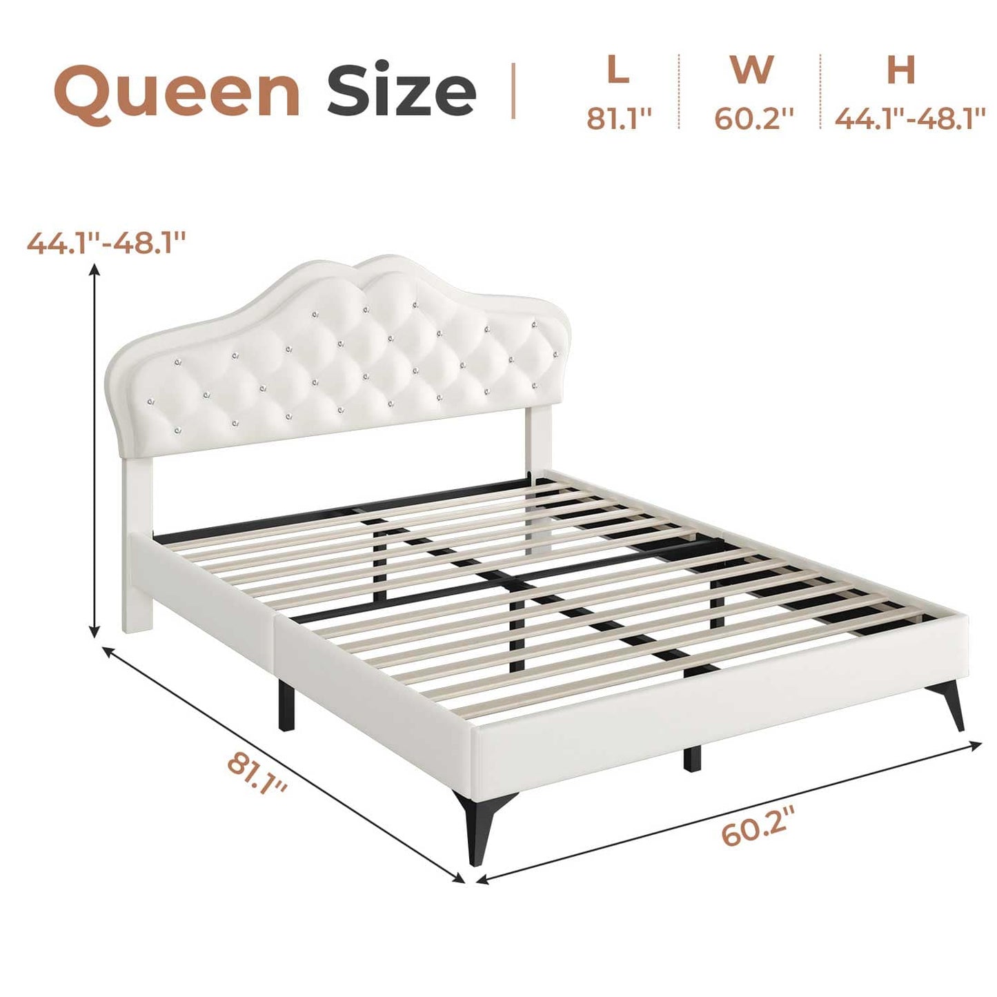 Velvet Princess LED Bed Frame with Adjustable Headboard White