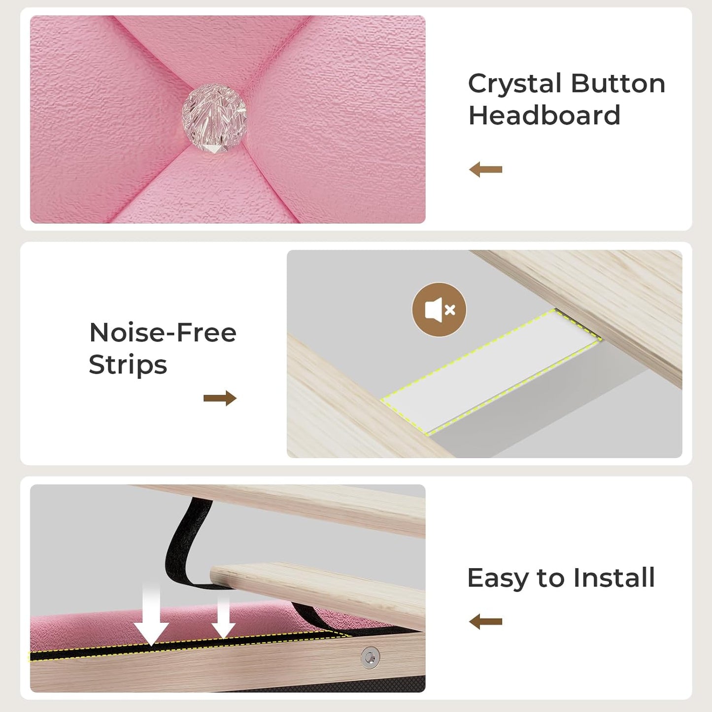 Queen Princess Velvet Upholstered LED Bed Frame Pink