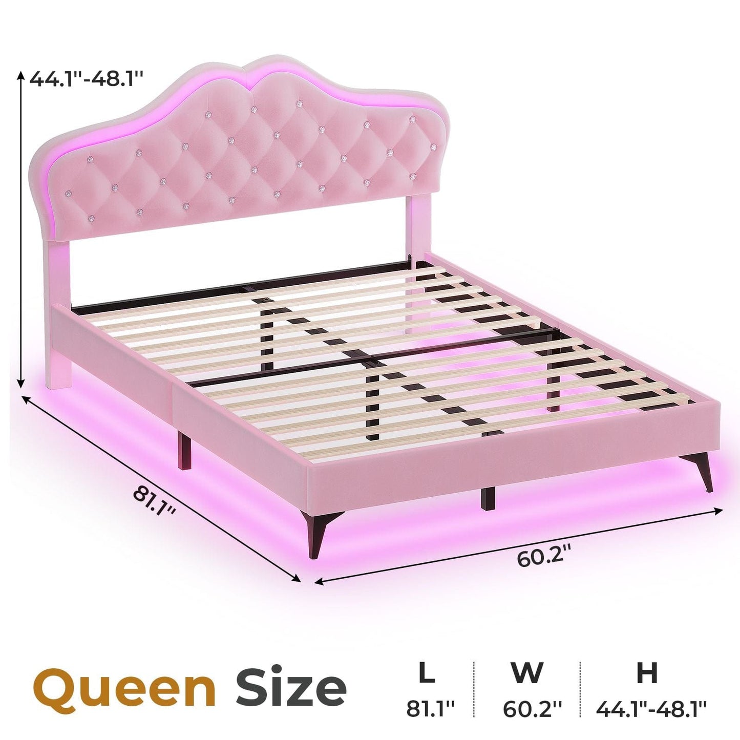 Velvet Princess Bed Frame with Adjustable Headboard Pink