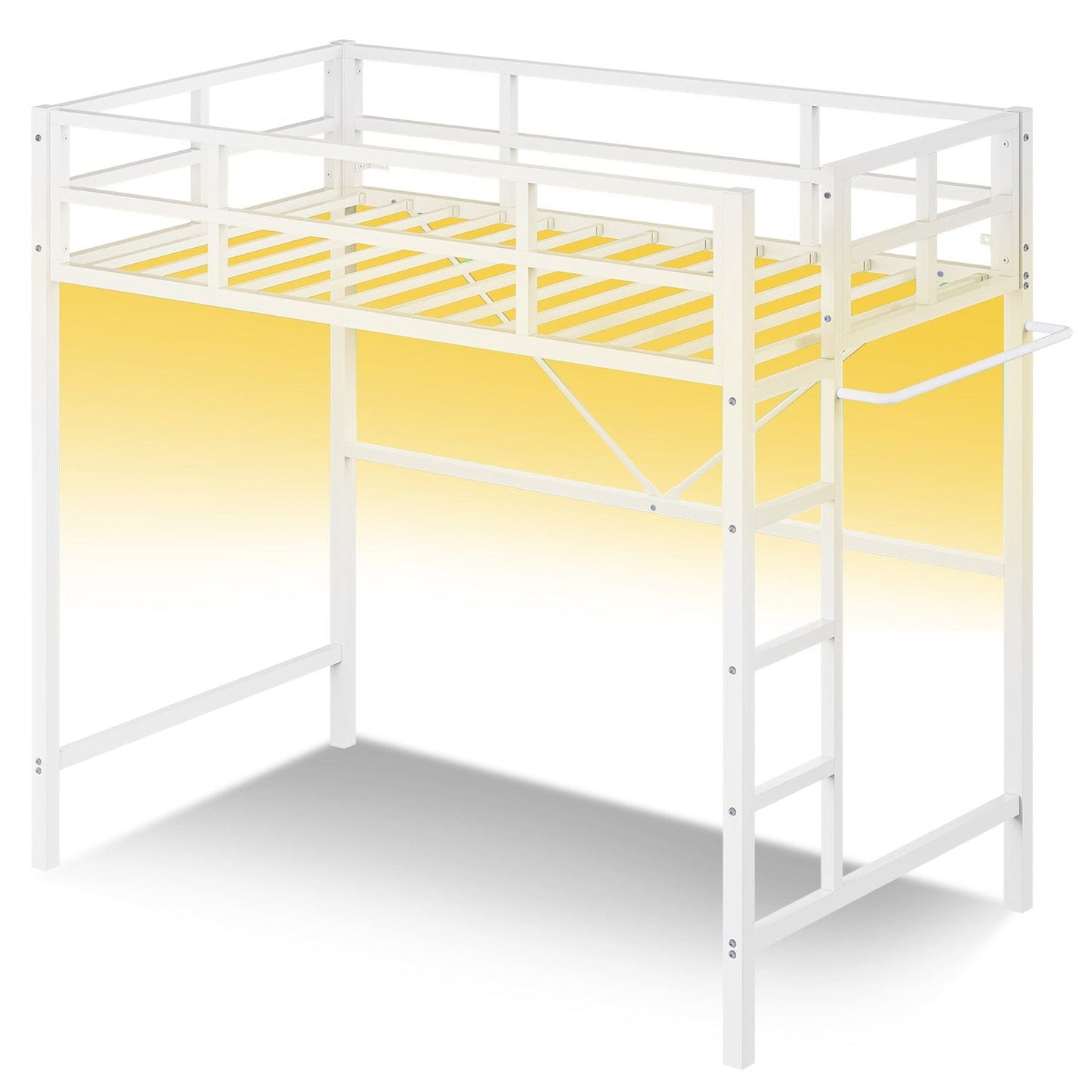 Metal Loft Bed Frame with LED Lights White