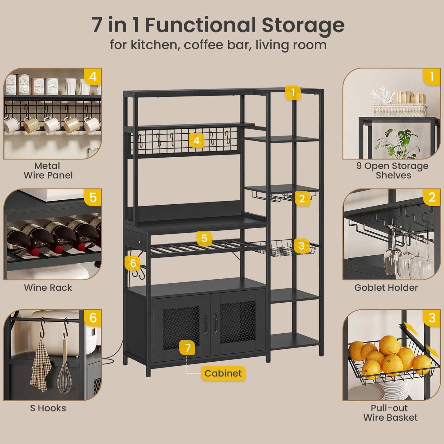 Coffee Bar Bakers Rack Black