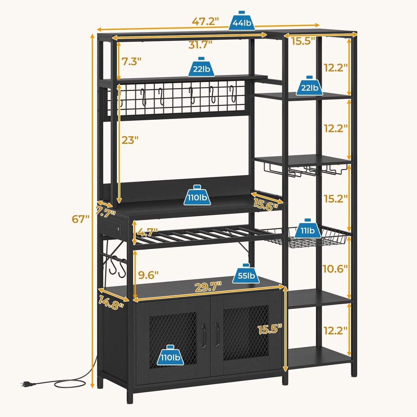 Coffee Bar Bakers Rack Black